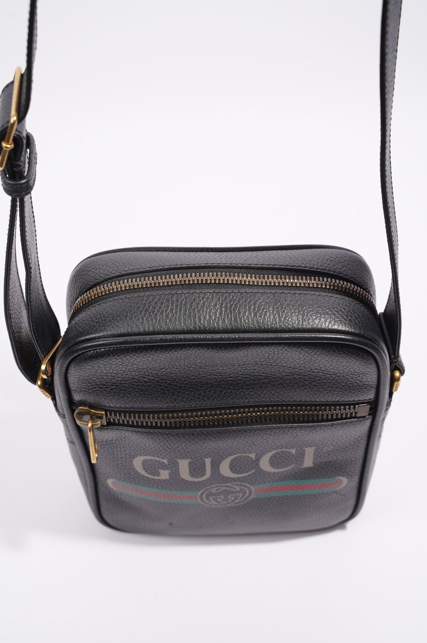 Gucci Mens Print Messenger Black Leather