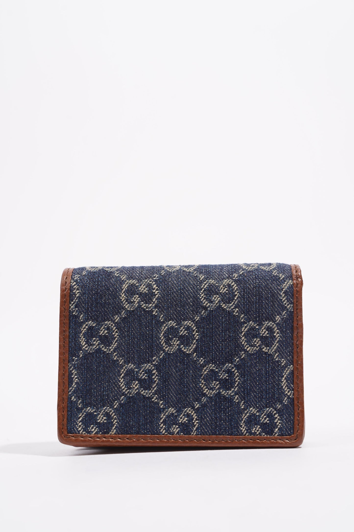 Gucci Womens Horsebit 1955 Card Case Wallet Denim / Brown