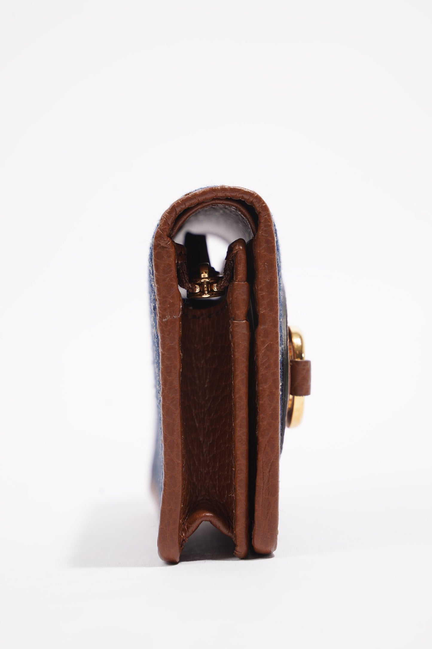 Gucci Womens Horsebit 1955 Card Case Wallet Denim / Brown