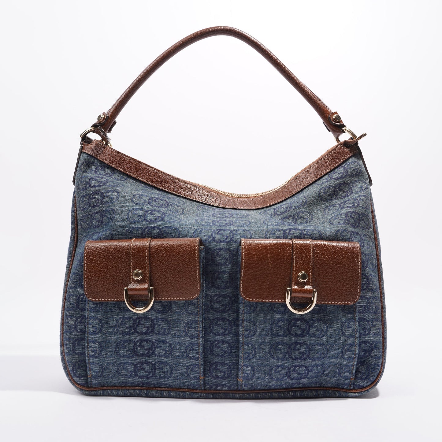 Gucci Womens Hobo Interlocking GG Bag Blue / Brown
