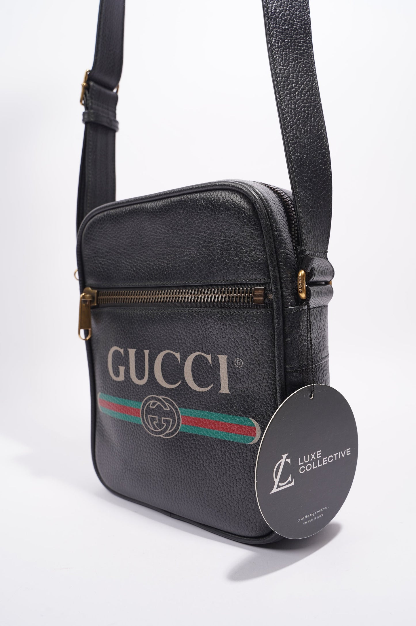 Gucci Mens Print Messenger Black Leather