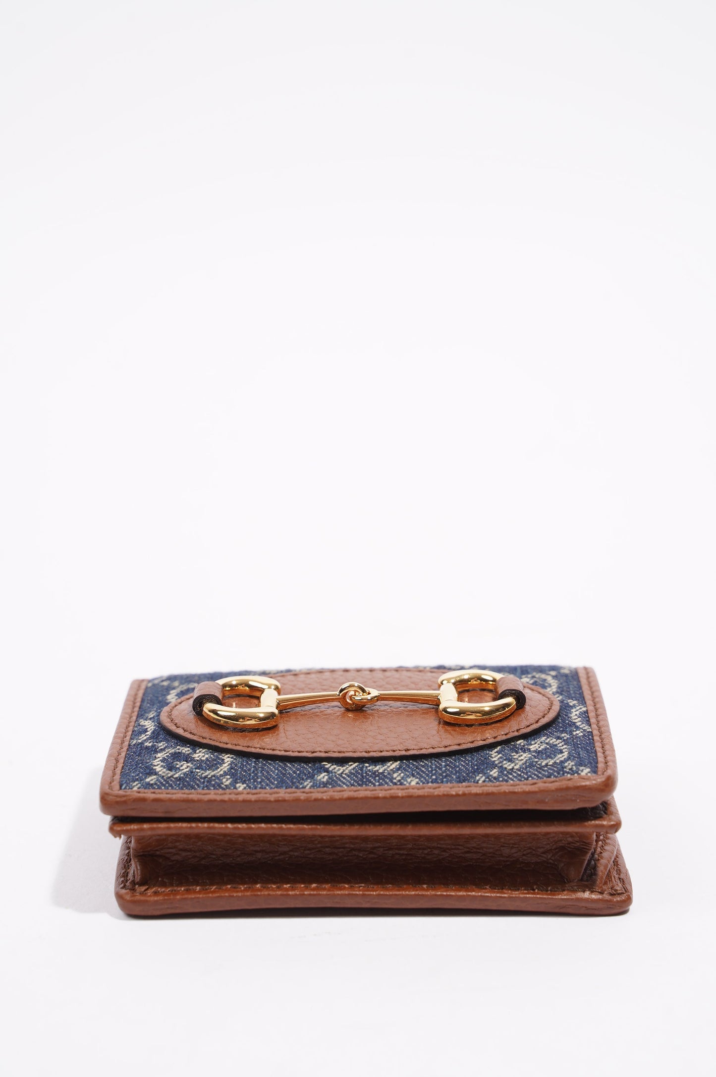 Gucci Womens Horsebit 1955 Card Case Wallet Denim / Brown