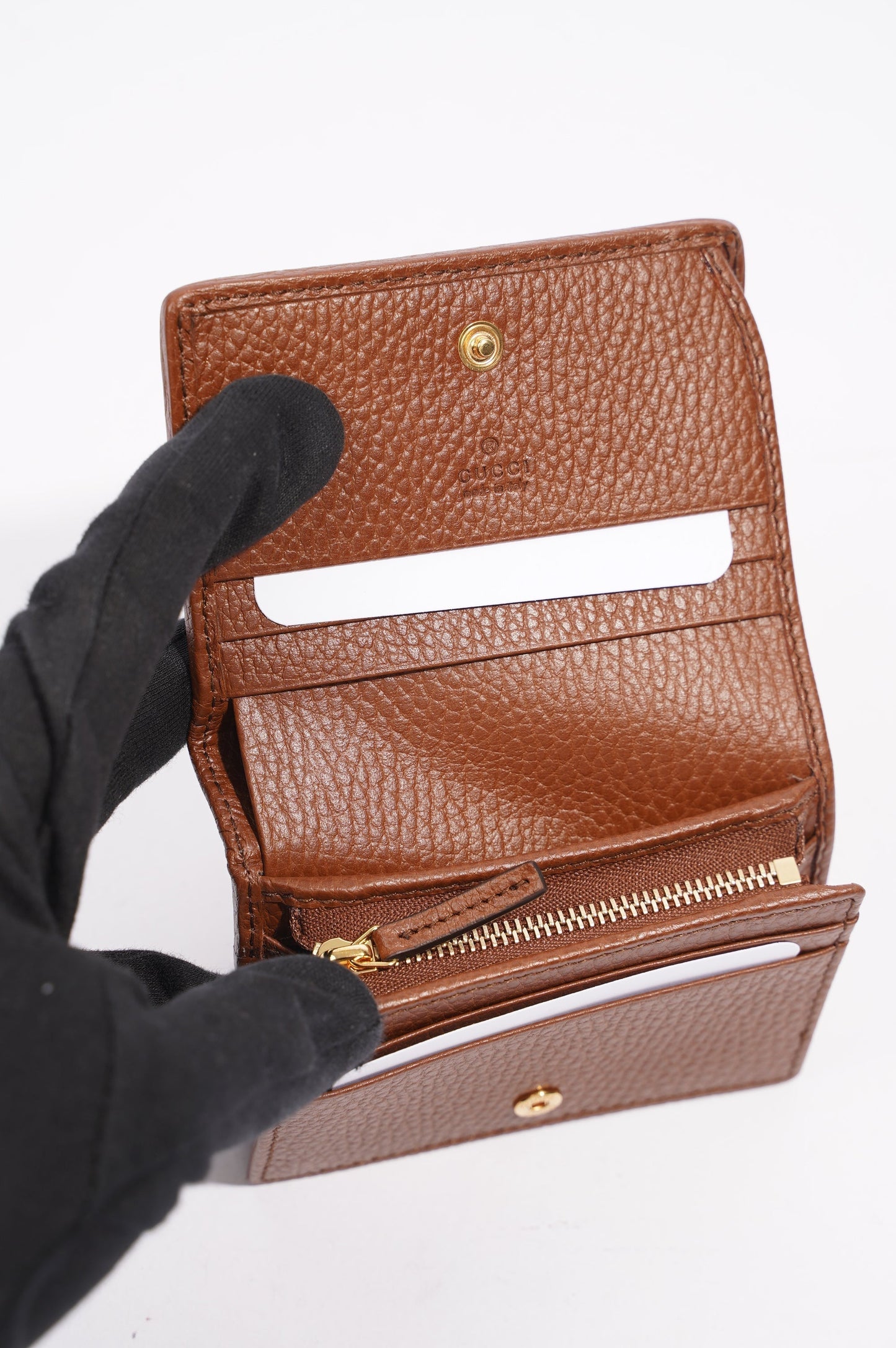 Gucci Womens Horsebit 1955 Card Case Wallet Denim / Brown