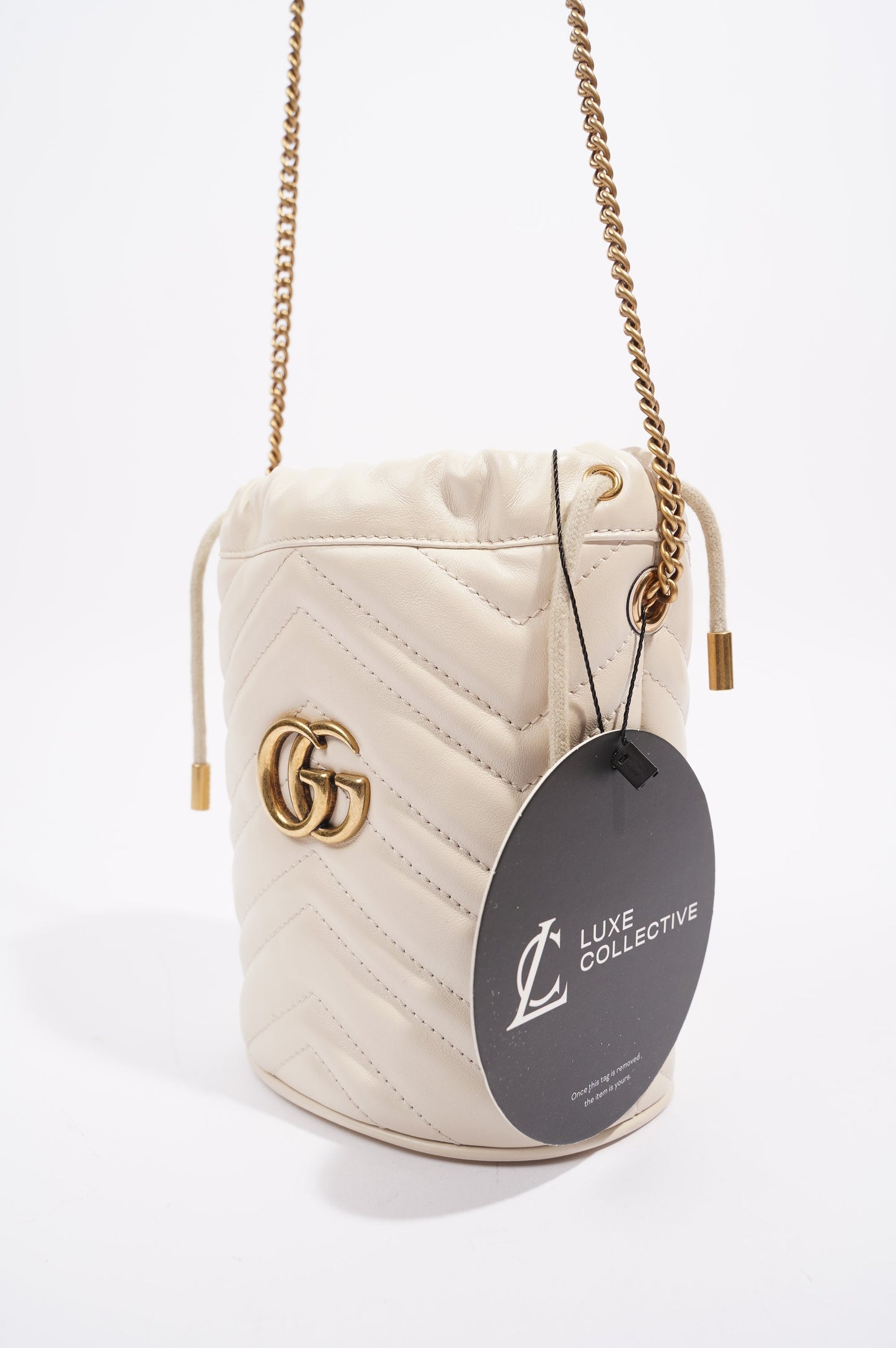 Gucci Womens Marmont Bucket Bag White / Gold