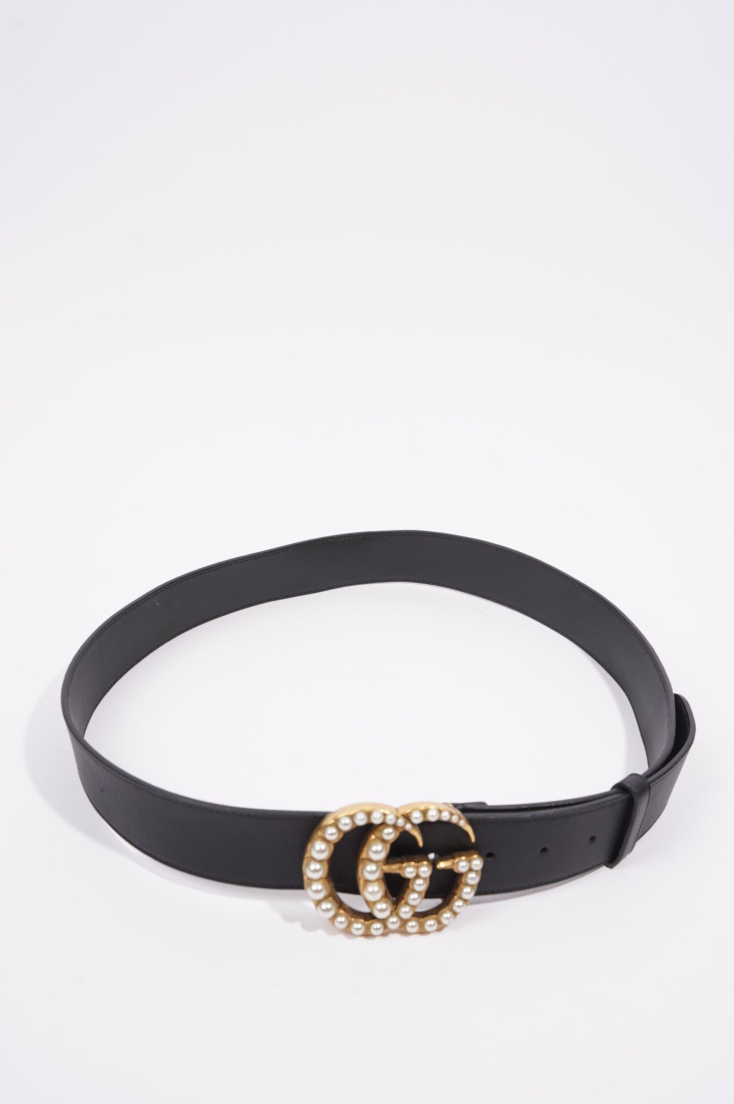 Gucci Womens Marmont Belt With Pearls Black / Gold 95-38