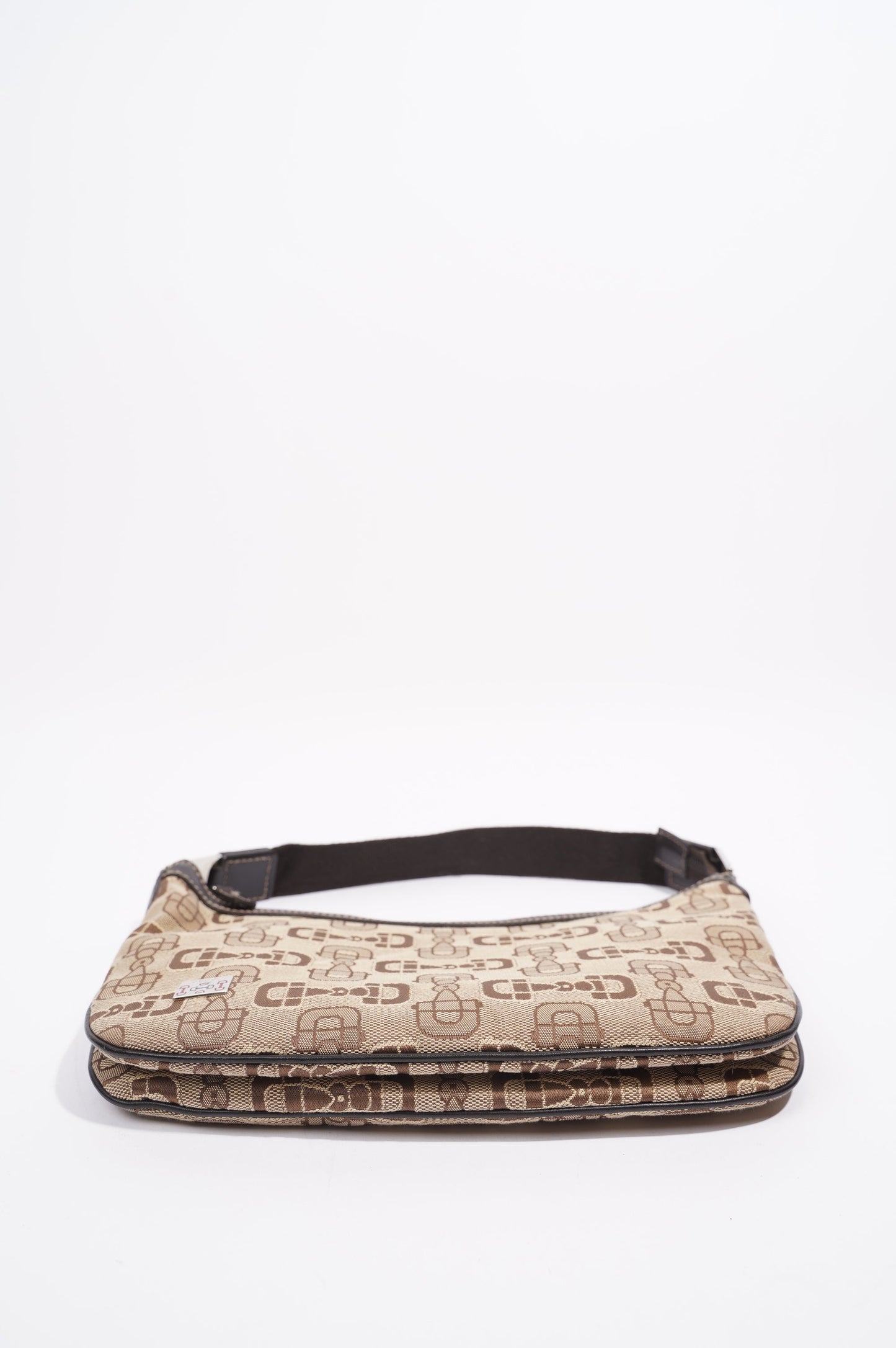 Gucci Womens Horsebit Canvas Shoulder Bag Brown Large