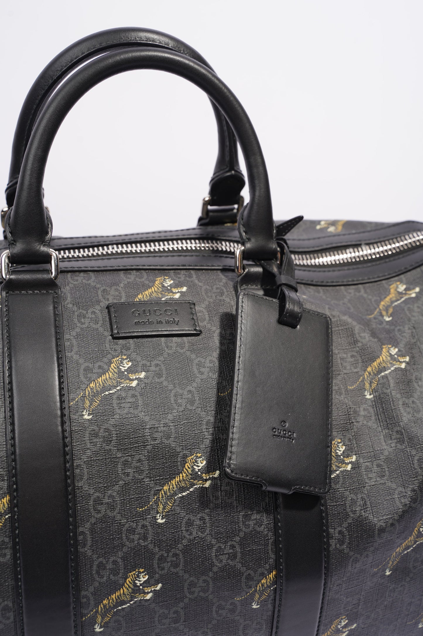 Gucci Mens Supreme Tigers Duffle Grey Canvas