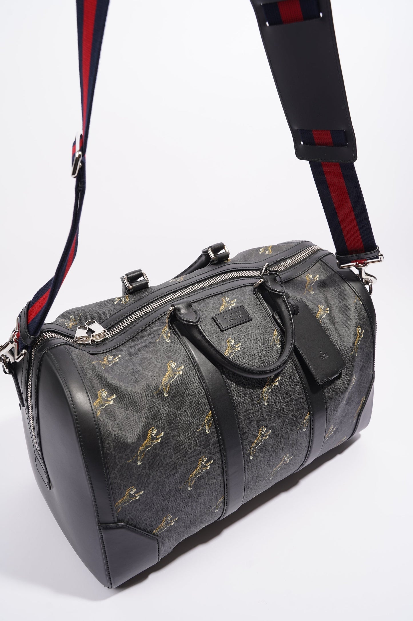 Gucci Mens Supreme Tigers Duffle Grey Canvas