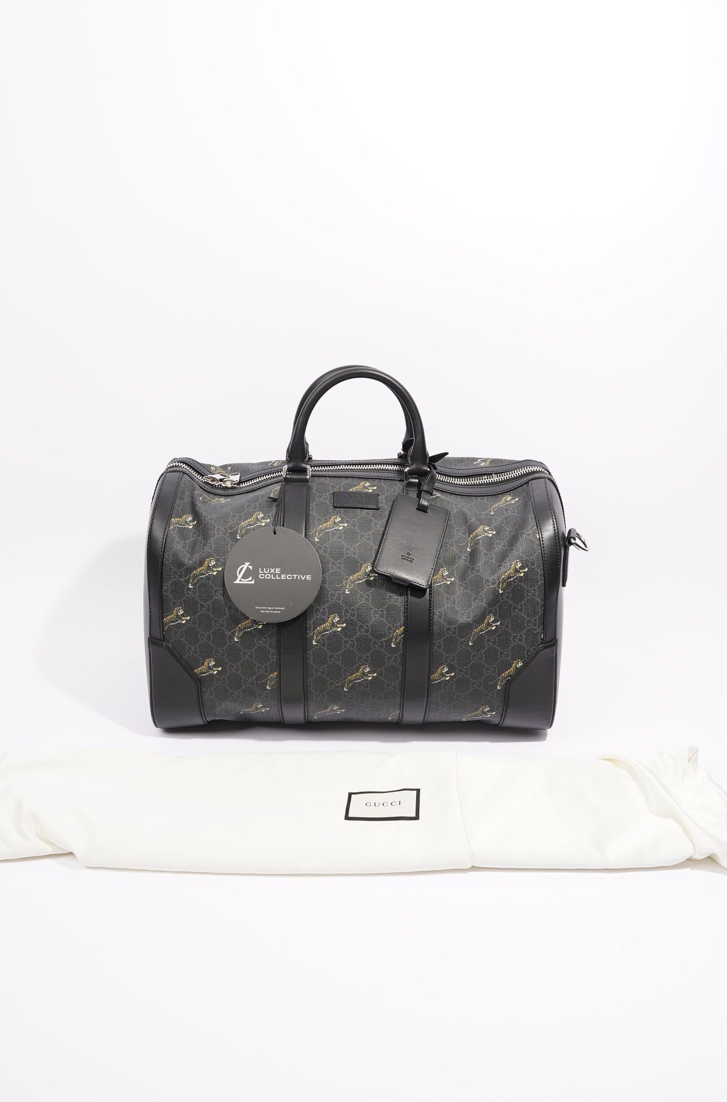 Gucci Mens Supreme Tigers Duffle Grey Canvas