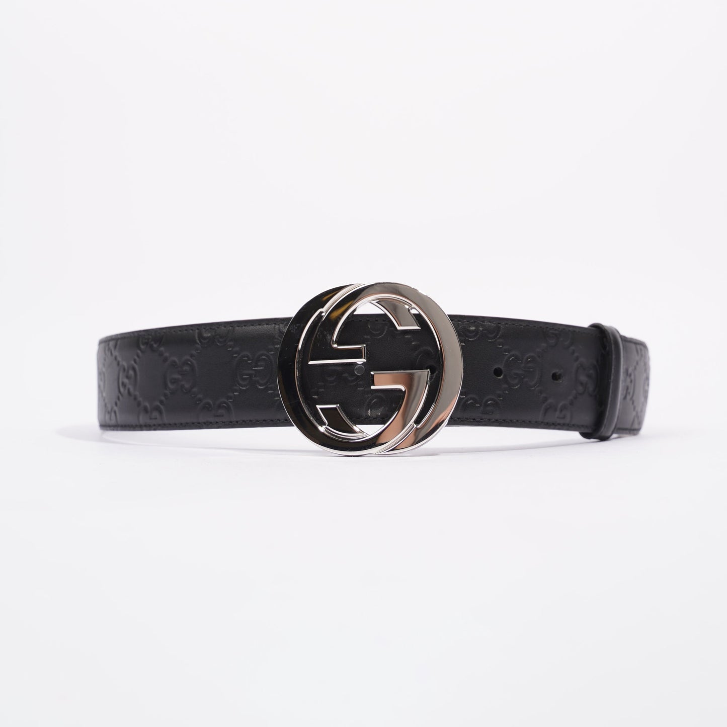 Gucci Mens Interlocking Belt Black / Silver 80-32