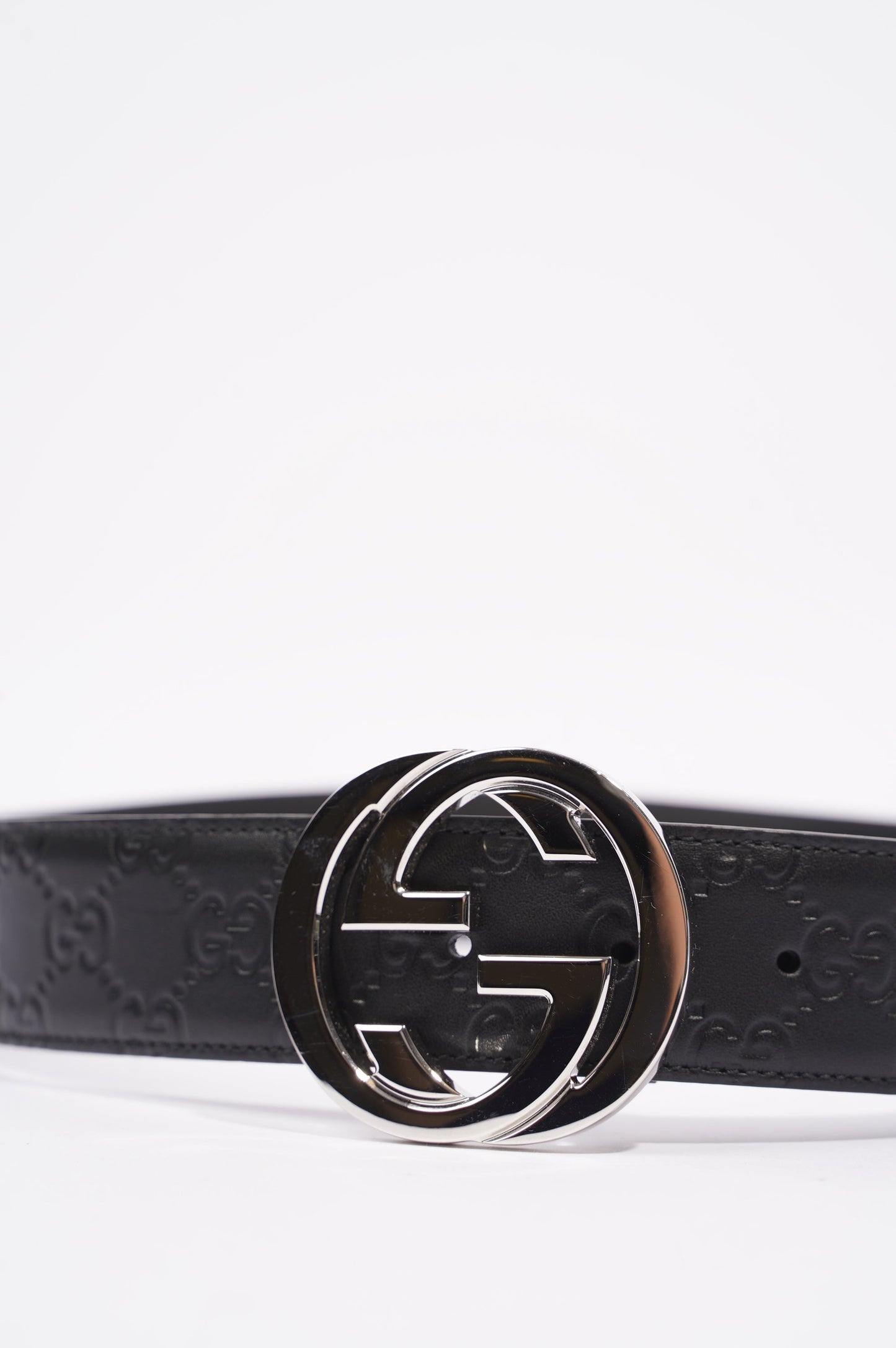 Gucci Mens Interlocking Belt Black / Silver 80-32