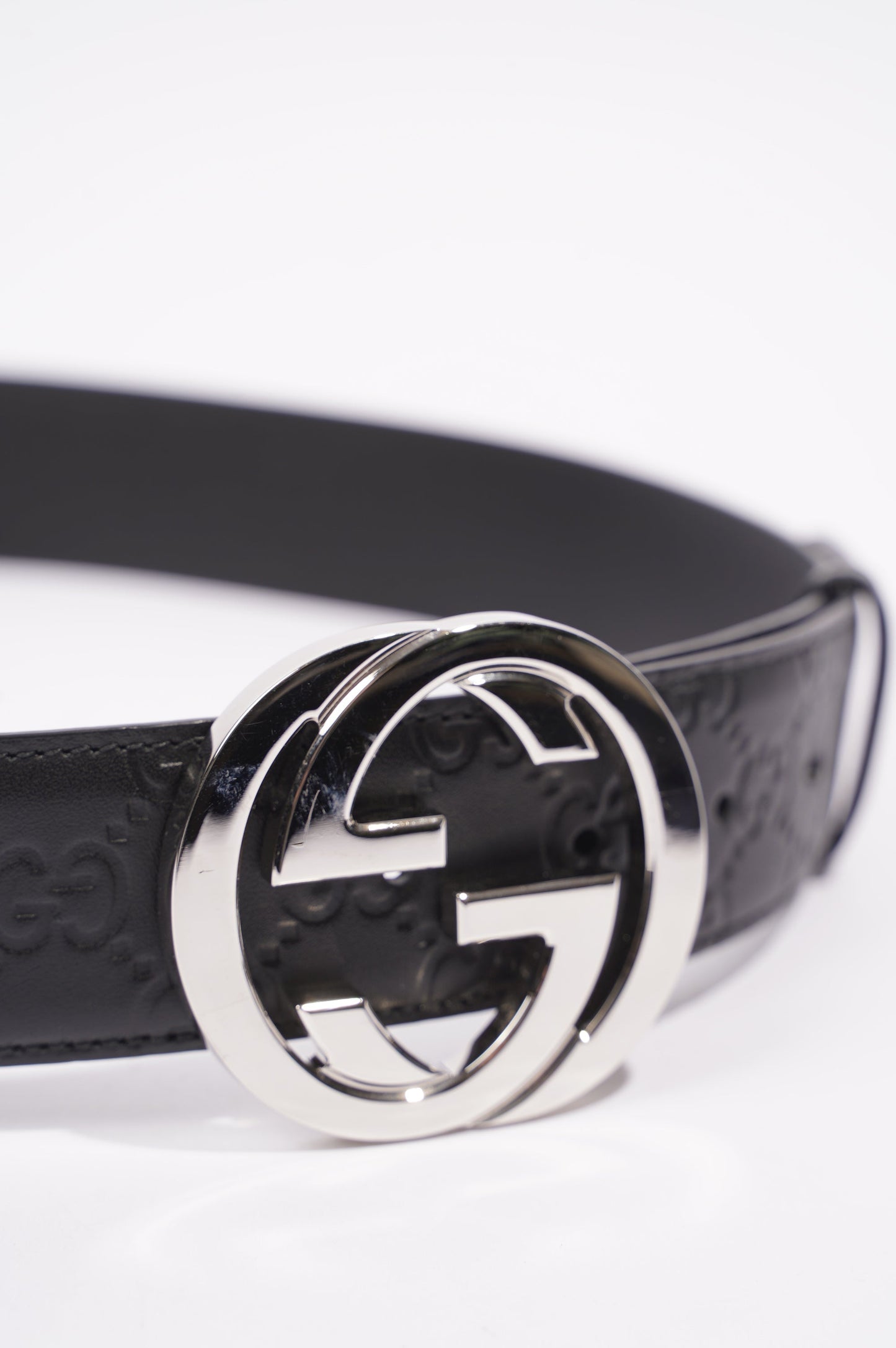 Gucci Mens Interlocking Belt Black / Silver 80-32