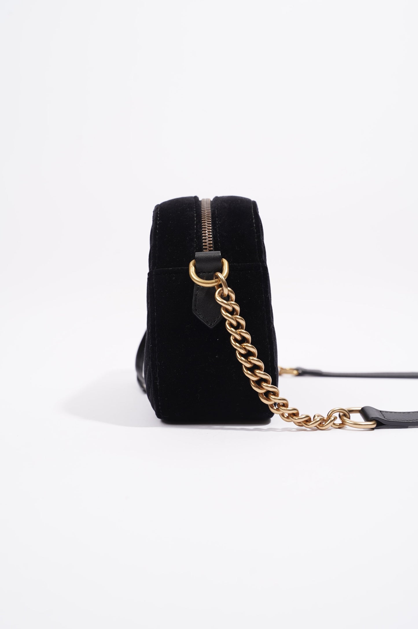 Gucci Womens GG Marmont Zip Bag Black Velvet Small