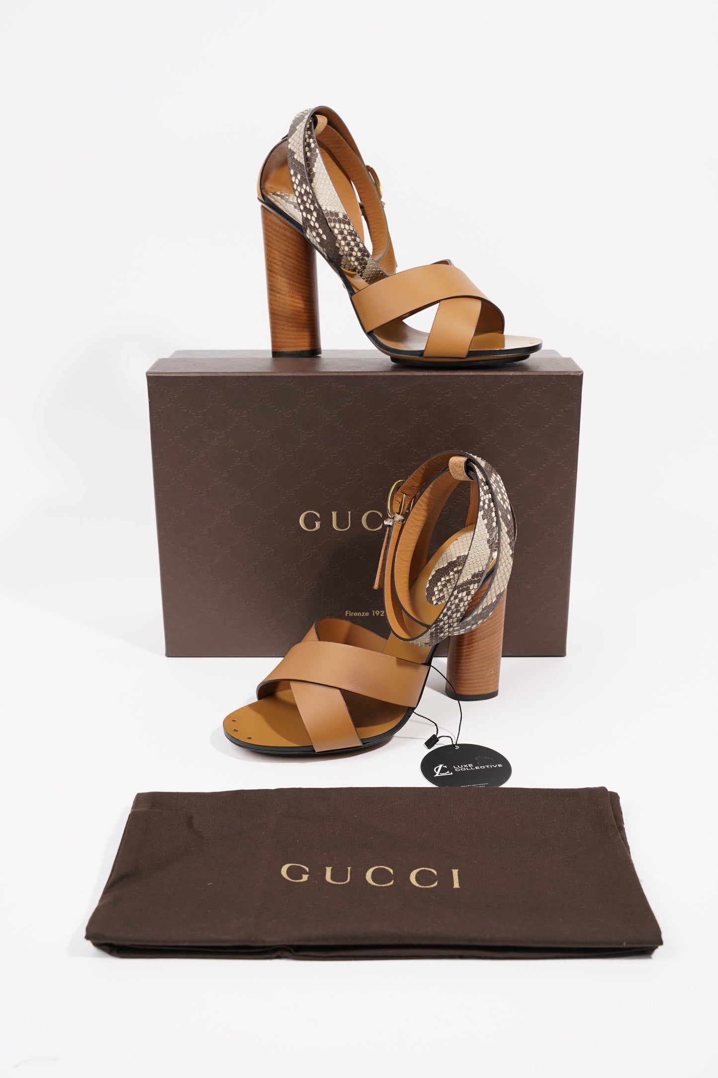 Gucci Womens Python Sandal 110 Brown Leather / Python EU 39.5 / UK 6.5