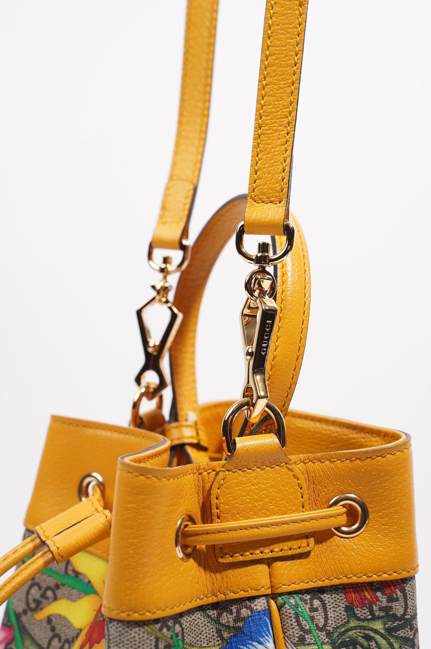 Gucci Womens Ophidia GG Flora Bucket Bag Yellow / Floral Canvas