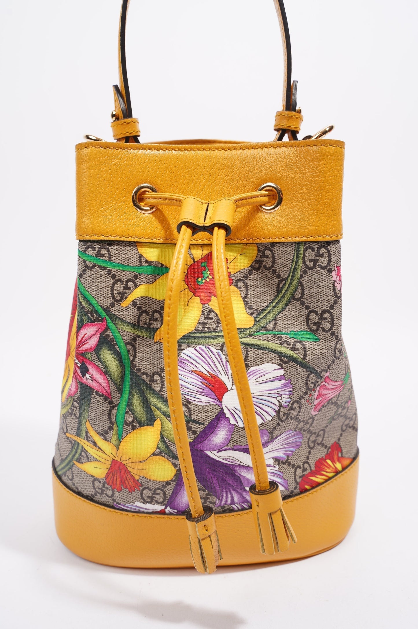 Gucci Womens Ophidia GG Flora Bucket Bag Yellow / Floral Canvas