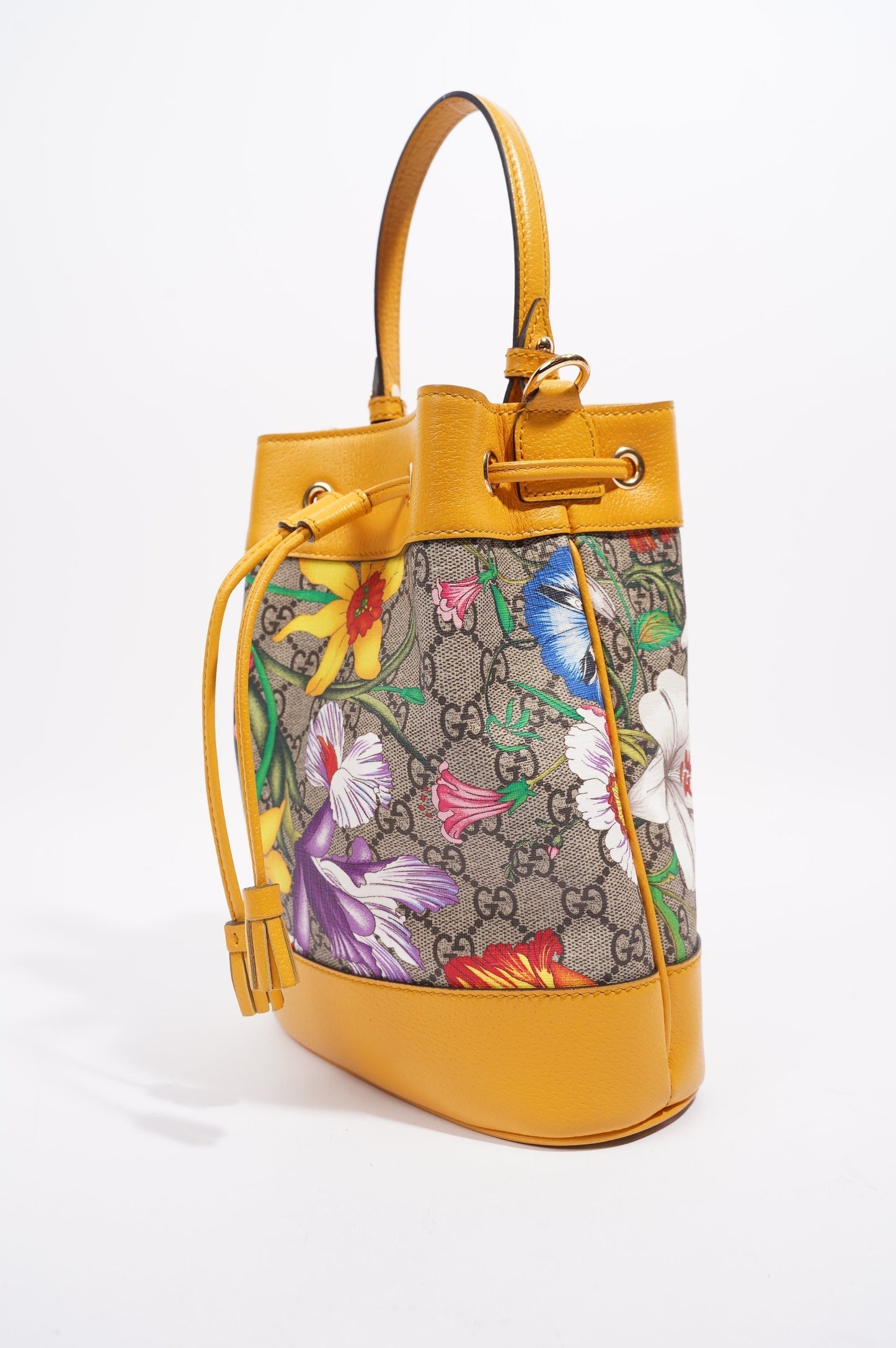 Gucci Womens Ophidia GG Flora Bucket Bag Yellow / Floral Canvas