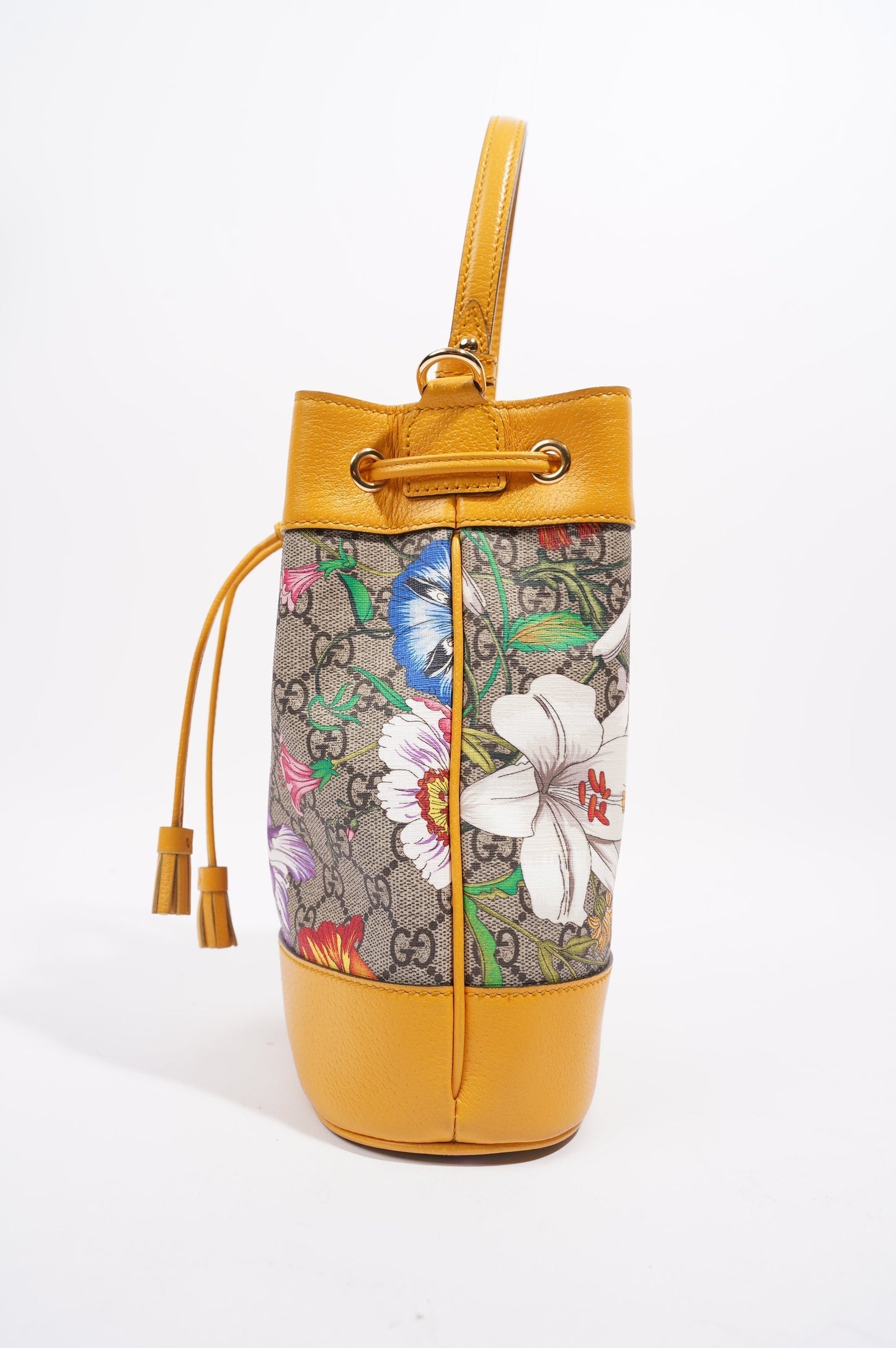Gucci Womens Ophidia GG Flora Bucket Bag Yellow / Floral Canvas