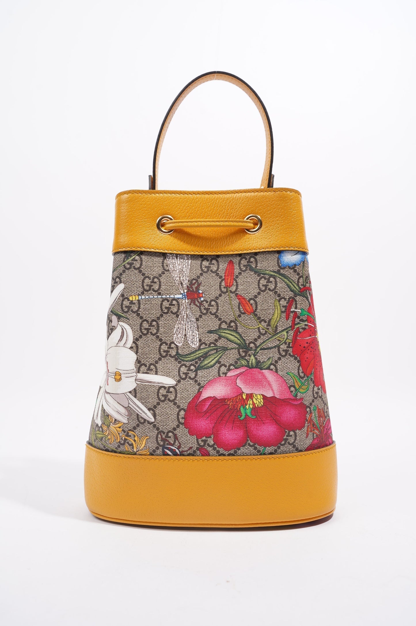 Gucci Womens Ophidia GG Flora Bucket Bag Yellow / Floral Canvas