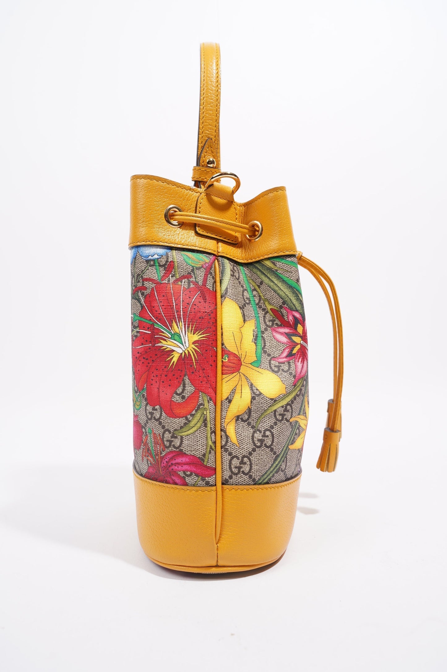 Gucci Womens Ophidia GG Flora Bucket Bag Yellow / Floral Canvas
