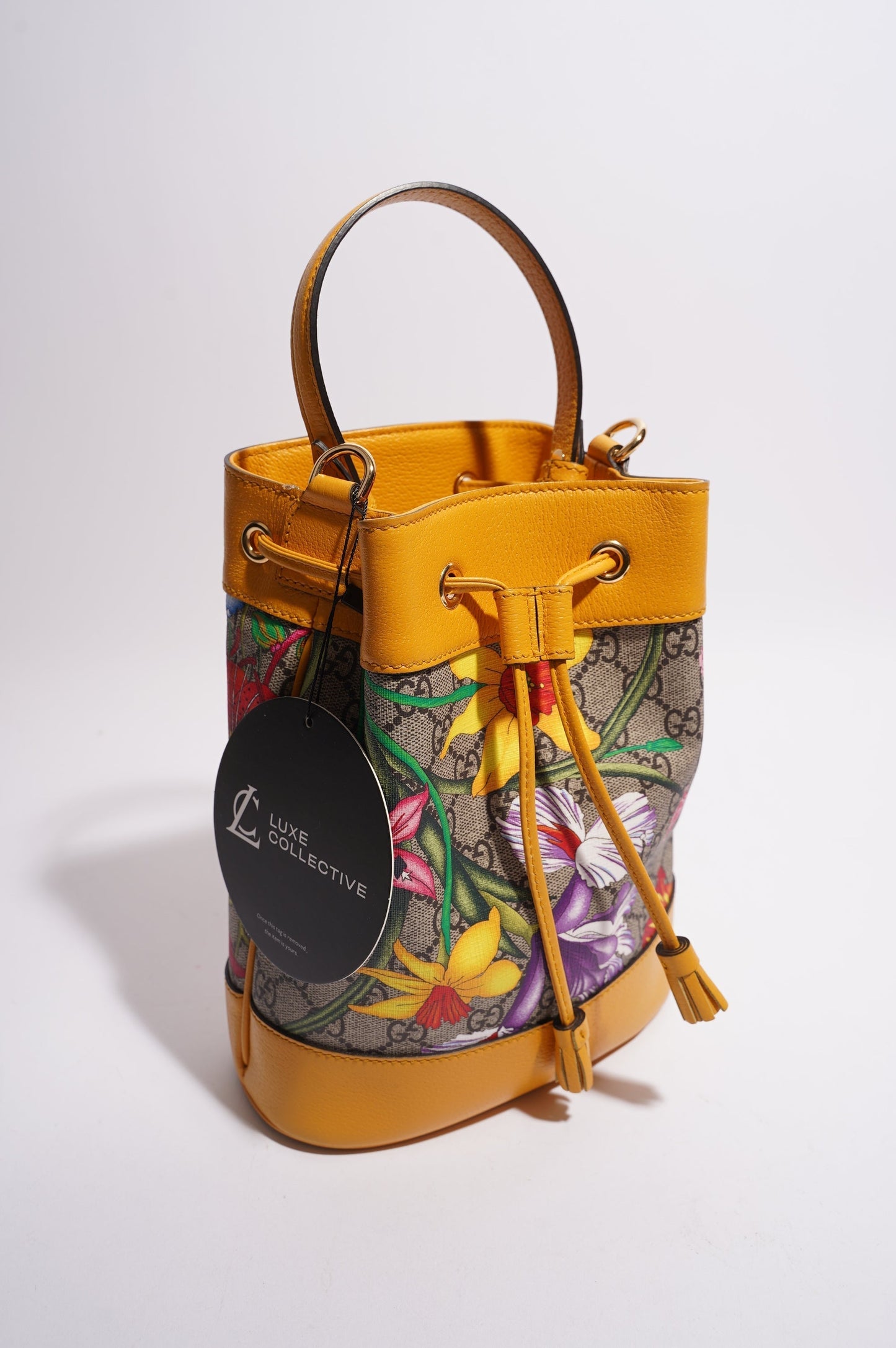 Gucci Womens Ophidia GG Flora Bucket Bag Yellow / Floral Canvas