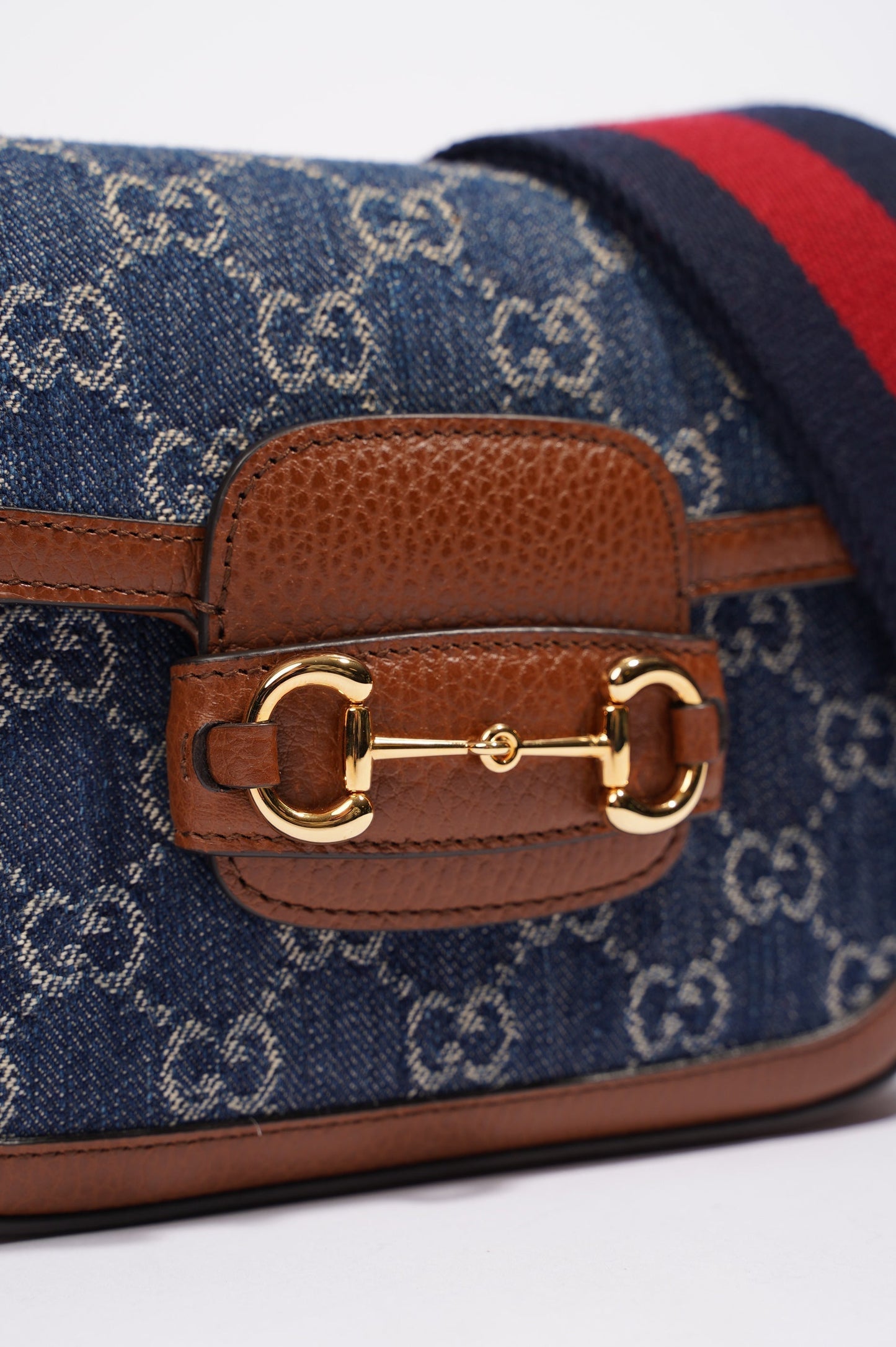 Gucci Womens Horsebit 1955 Mini Bag Demin / Brown