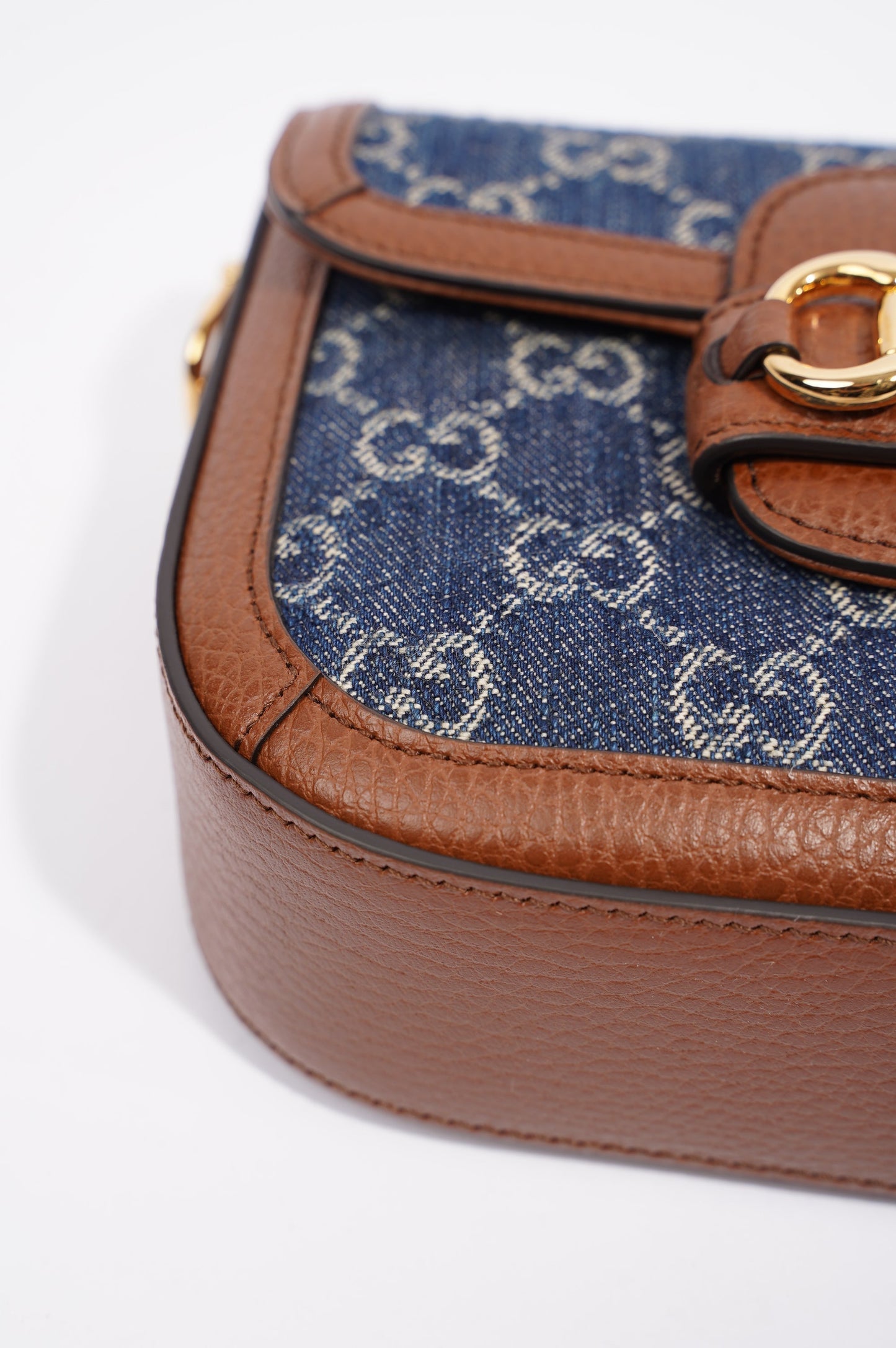 Gucci Womens Horsebit 1955 Mini Bag Demin / Brown
