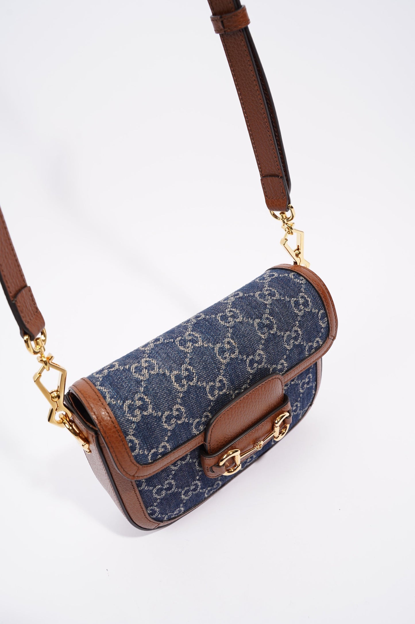Gucci Womens Horsebit 1955 Mini Bag Demin / Brown