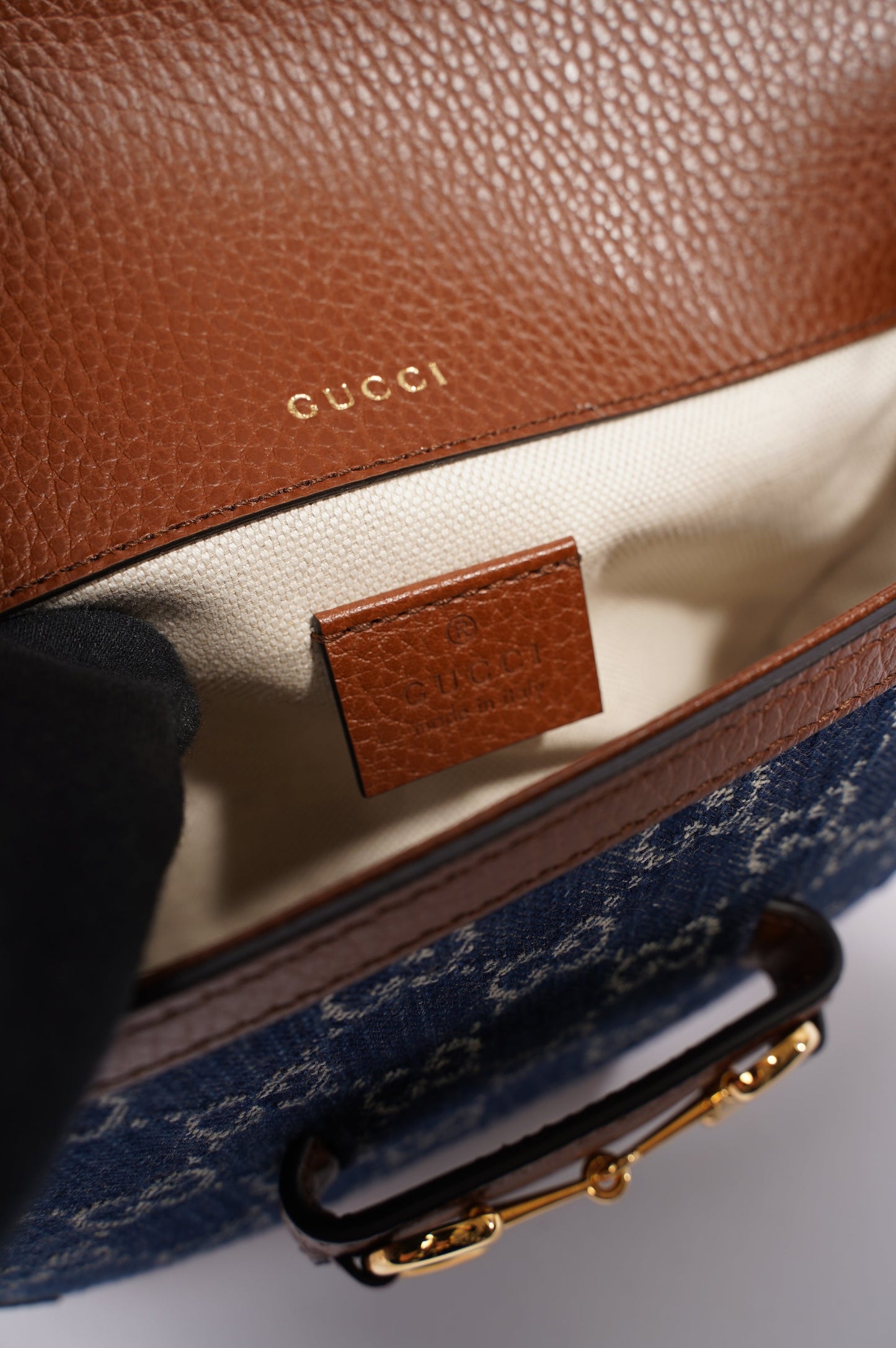 Gucci Womens Horsebit 1955 Mini Bag Demin / Brown