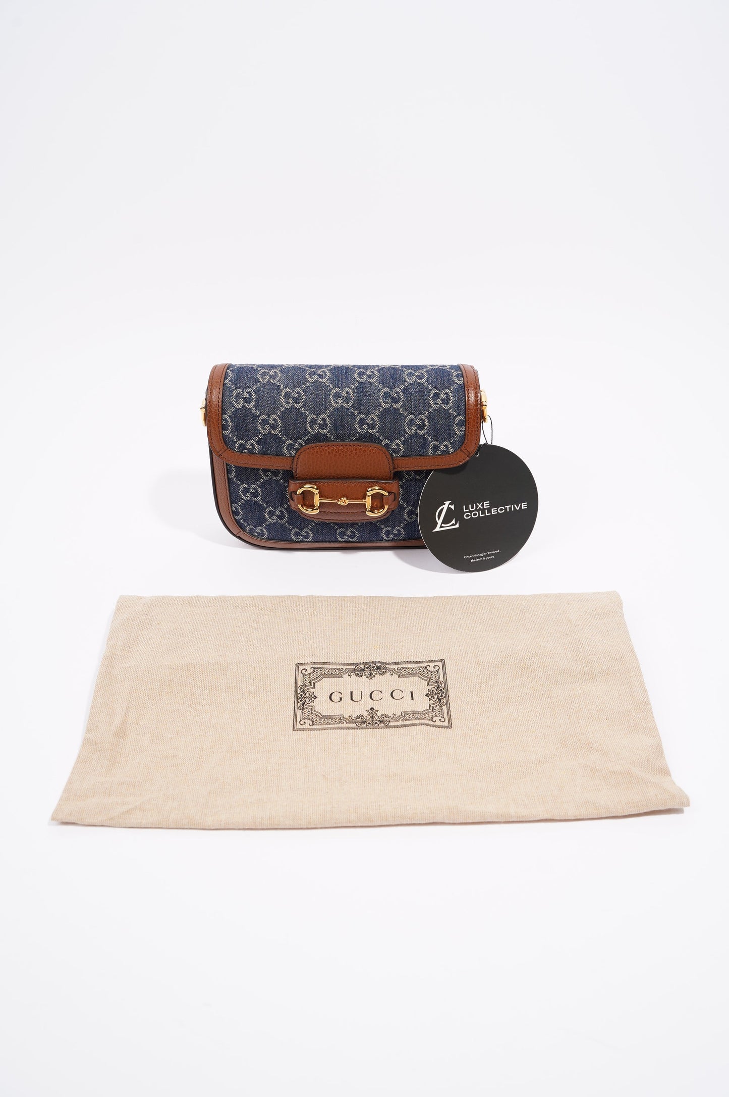 Gucci Womens Horsebit 1955 Mini Bag Demin / Brown