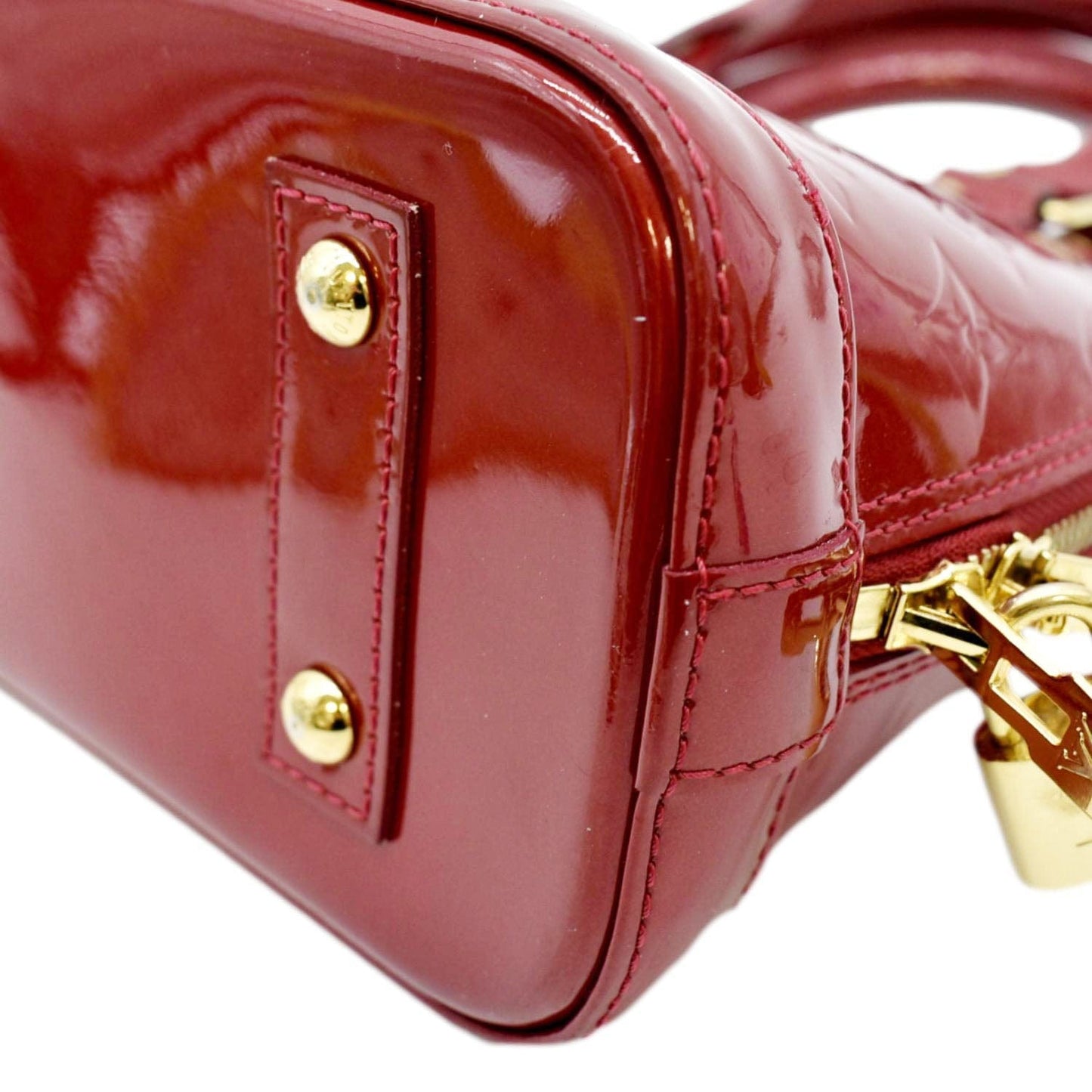 Louis Vuitton Alma BB Monogram Patent Leather Satchel Crossbody Bag Red