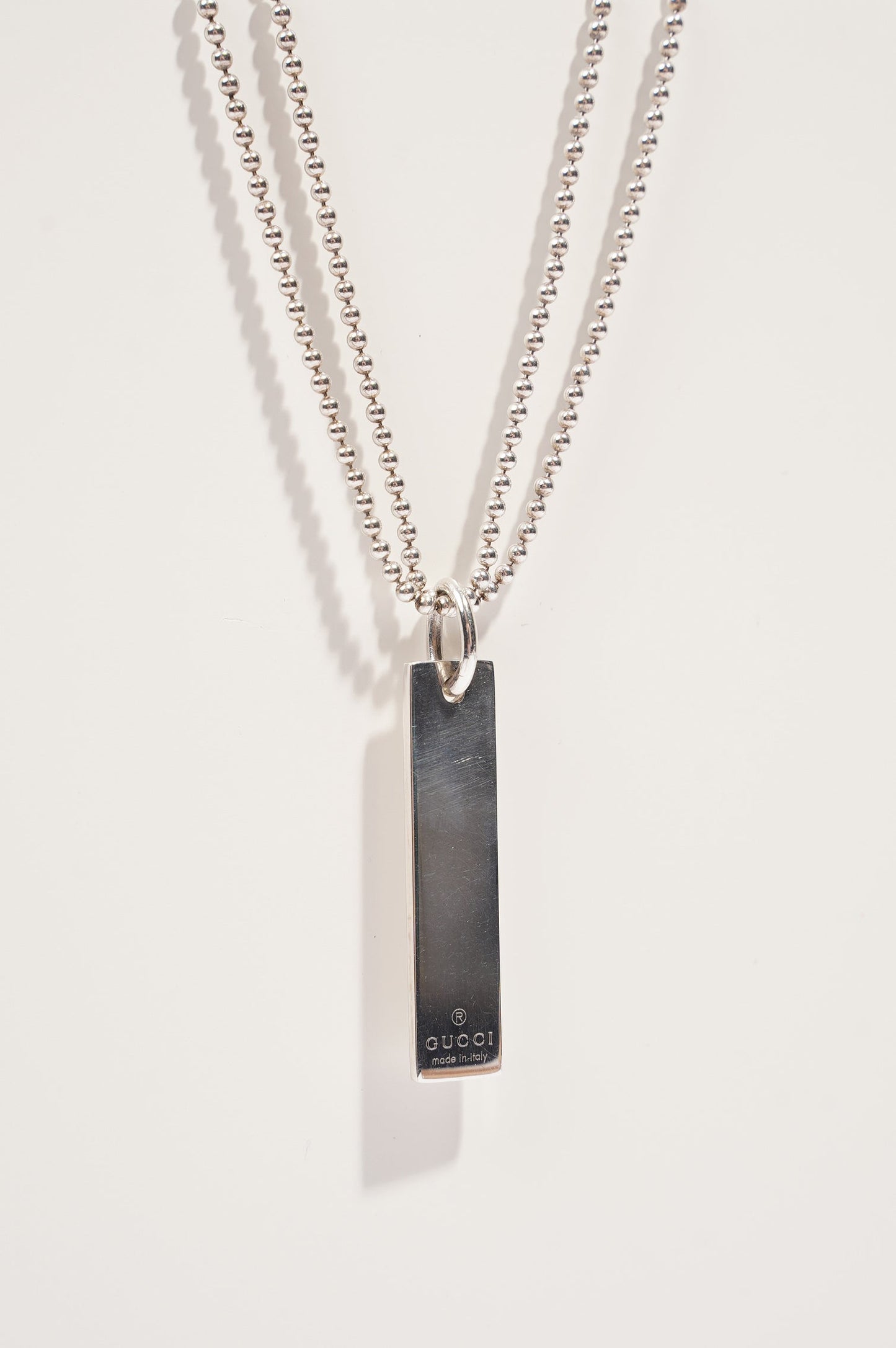 Gucci Mens Double Chain With Pendant Bar Silver
