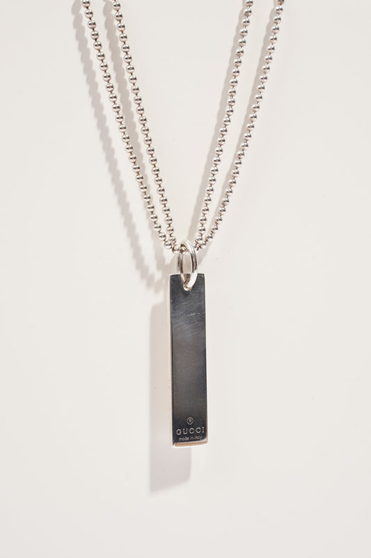 Gucci Mens Double Chain With Pendant Bar Silver