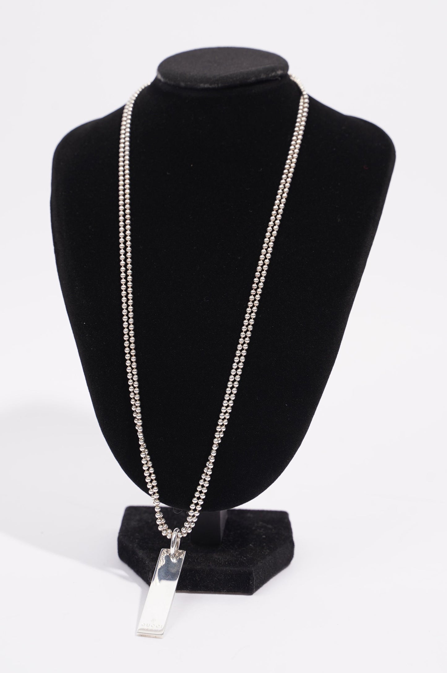 Gucci Mens Double Chain With Pendant Bar Silver