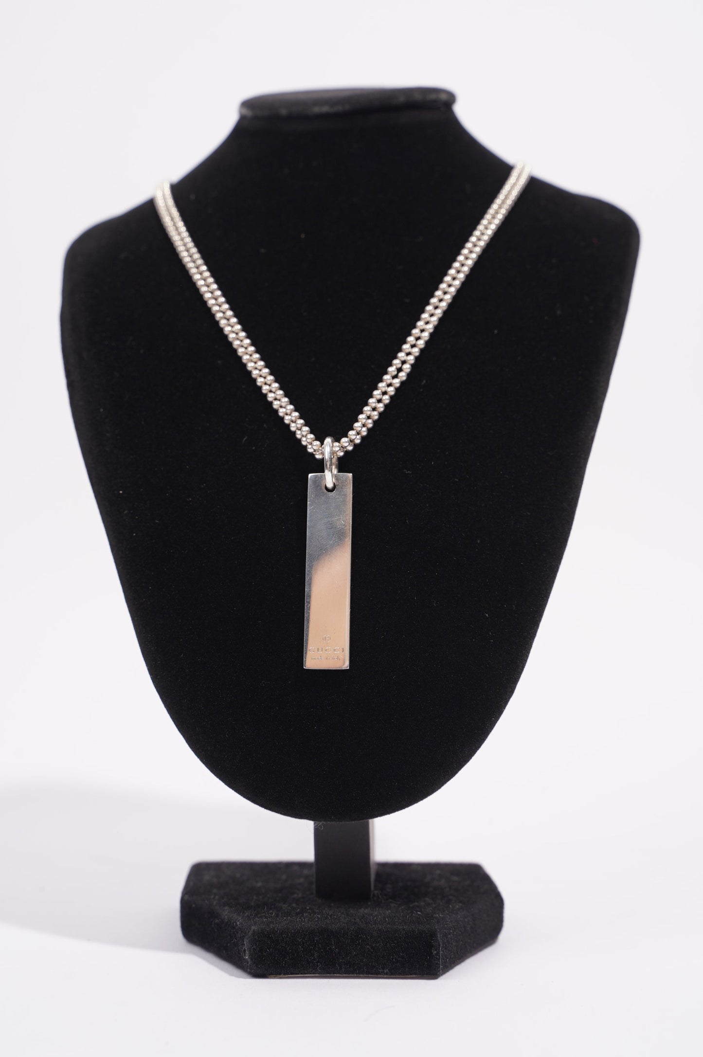Gucci Mens Double Chain With Pendant Bar Silver