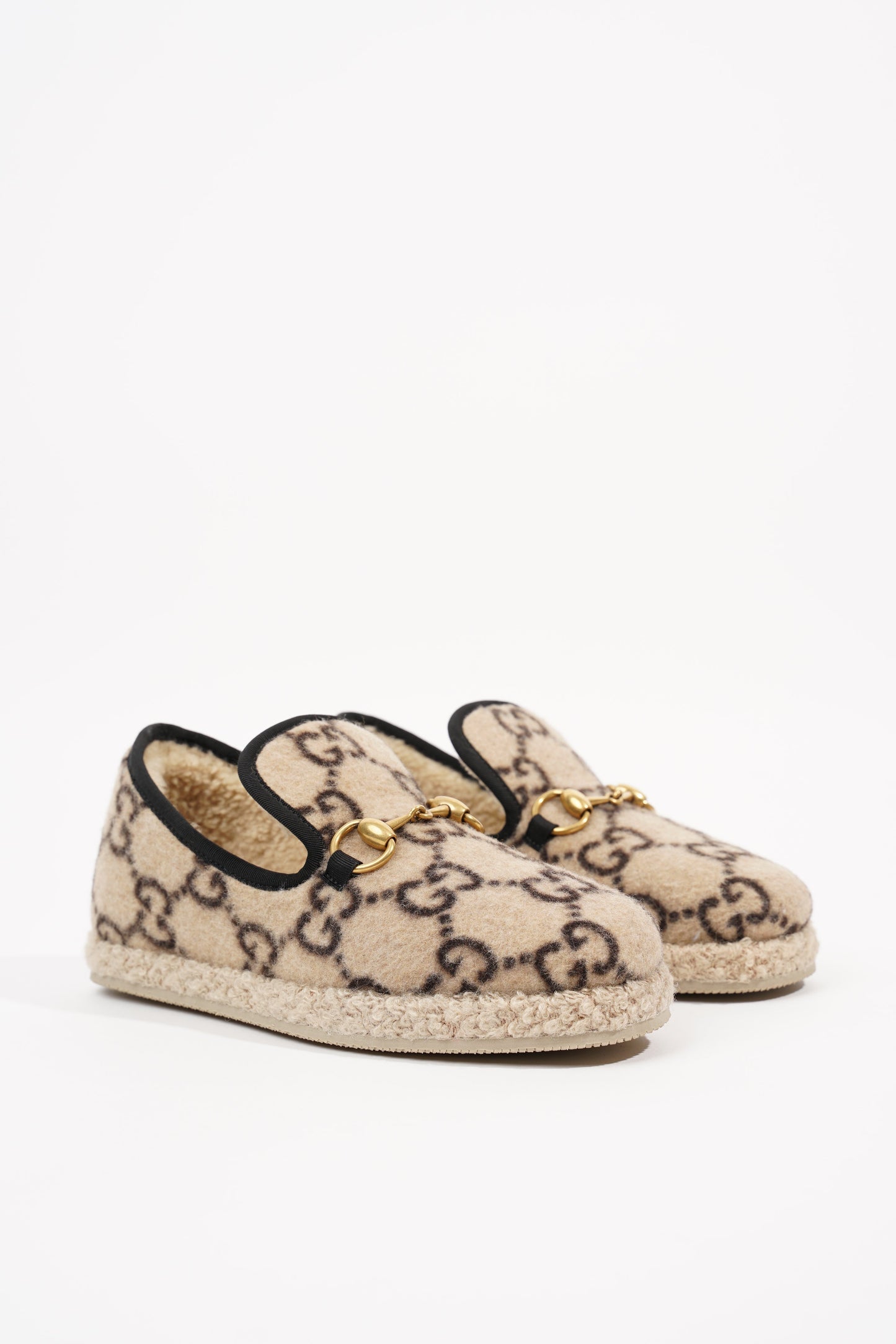 Gucci GG Wool Loafer Beige Black EU 34 / UK 1