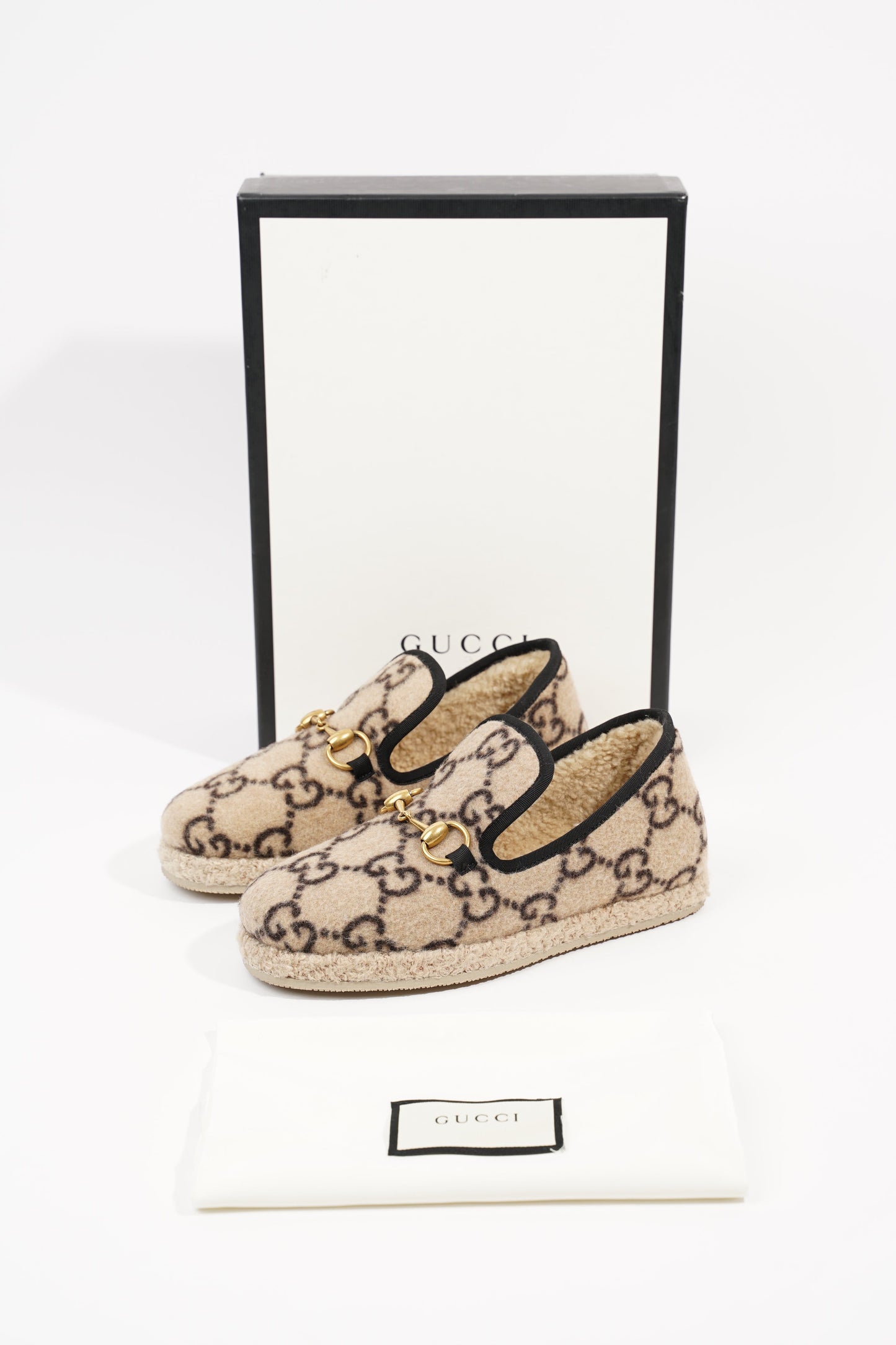 Gucci GG Wool Loafer Beige Black EU 34 / UK 1