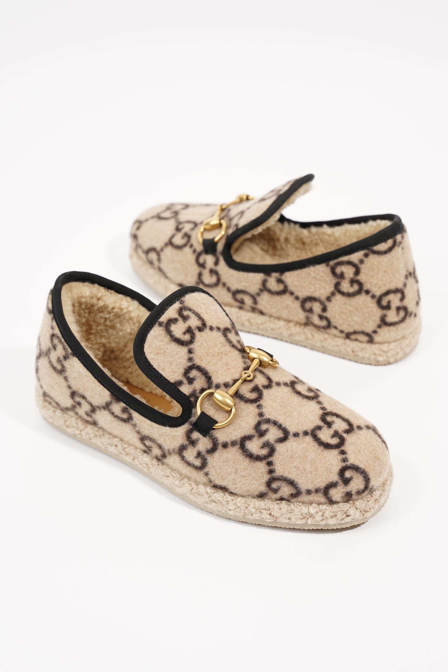 Gucci GG Wool Loafer Beige Black EU 34 / UK 1
