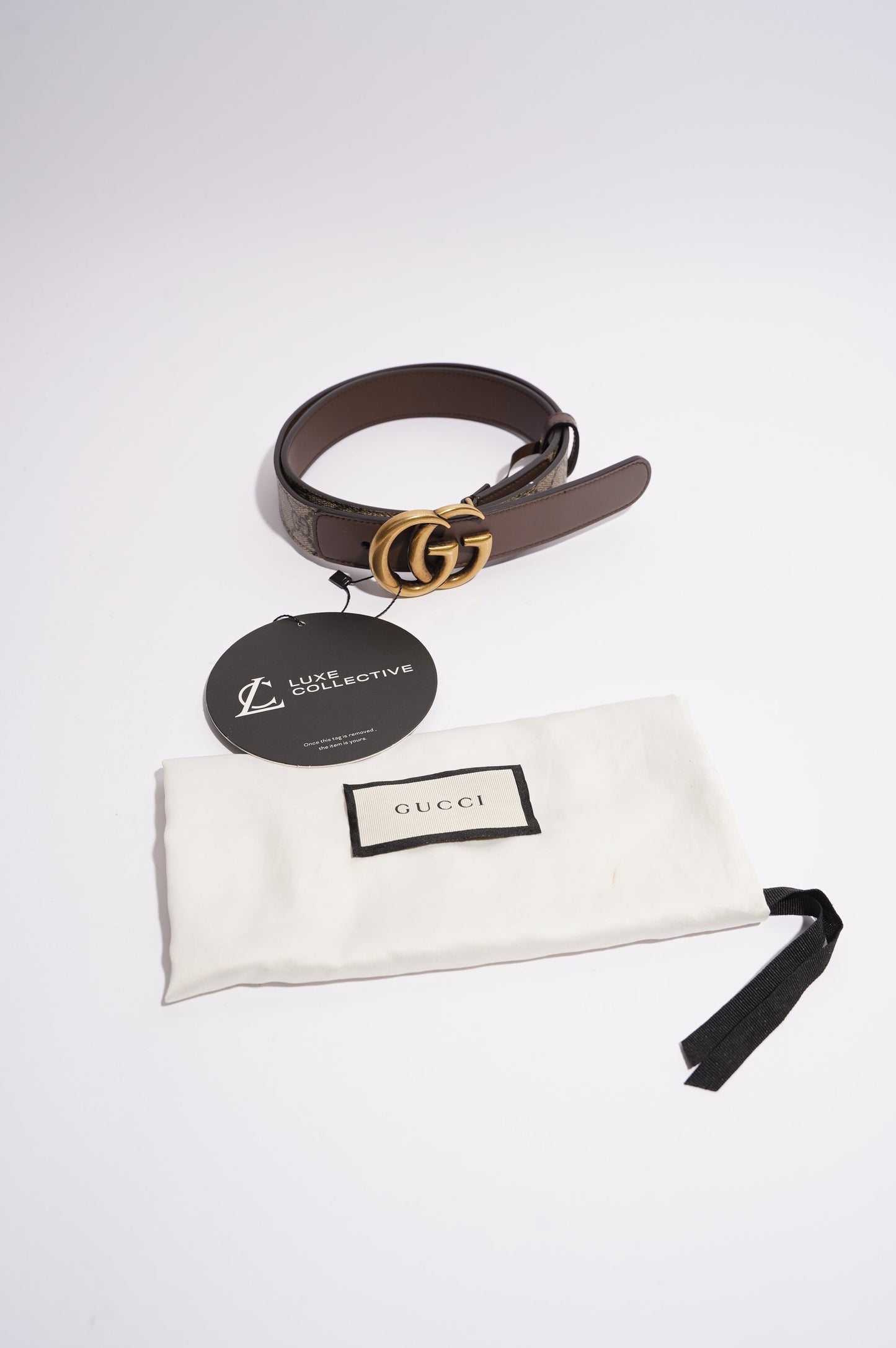 Gucci Womens GG with Double G Belt Supreme / Brown Leather / Canvas 90