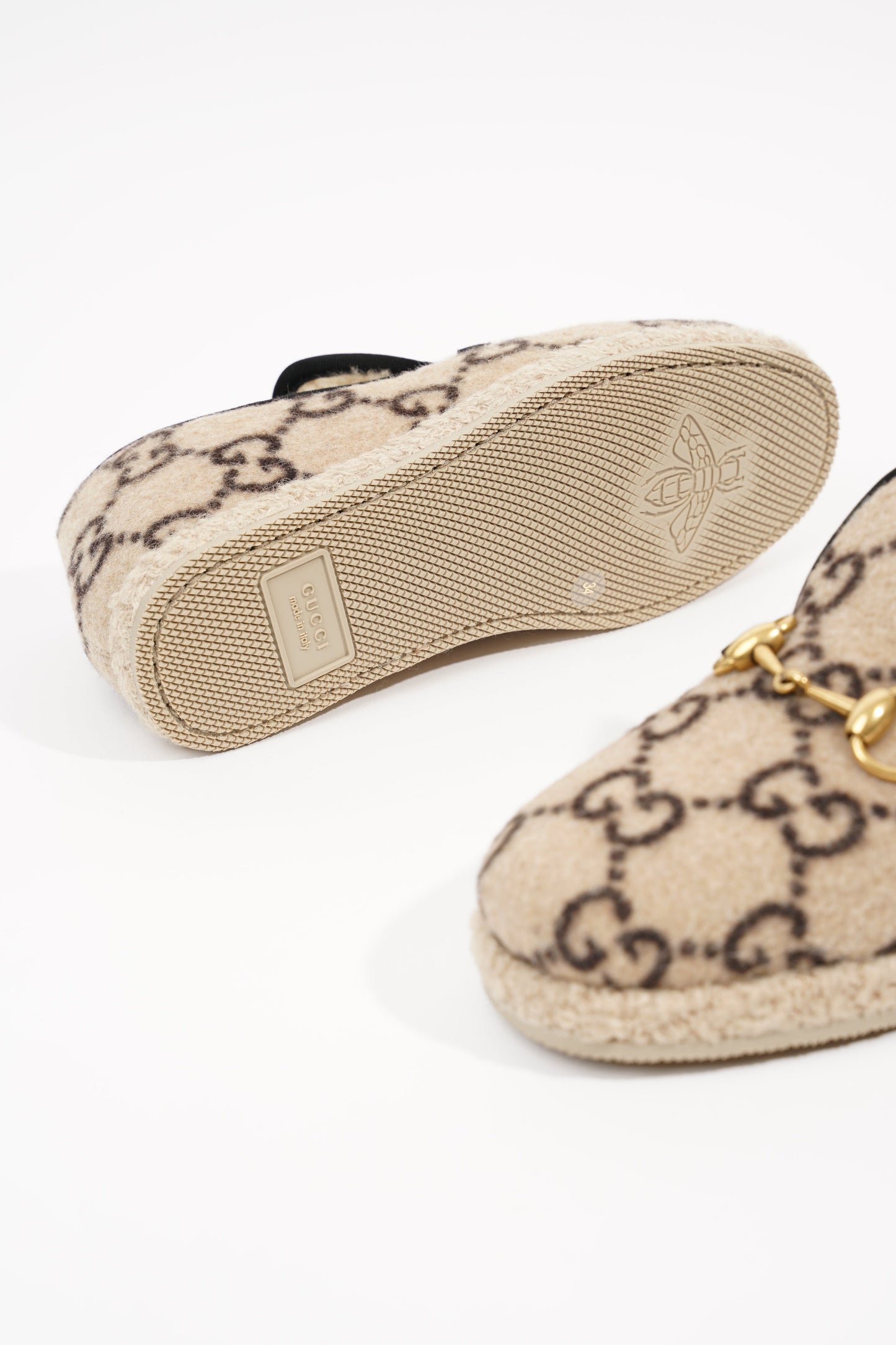 Gucci GG Wool Loafer Beige Black EU 34 / UK 1