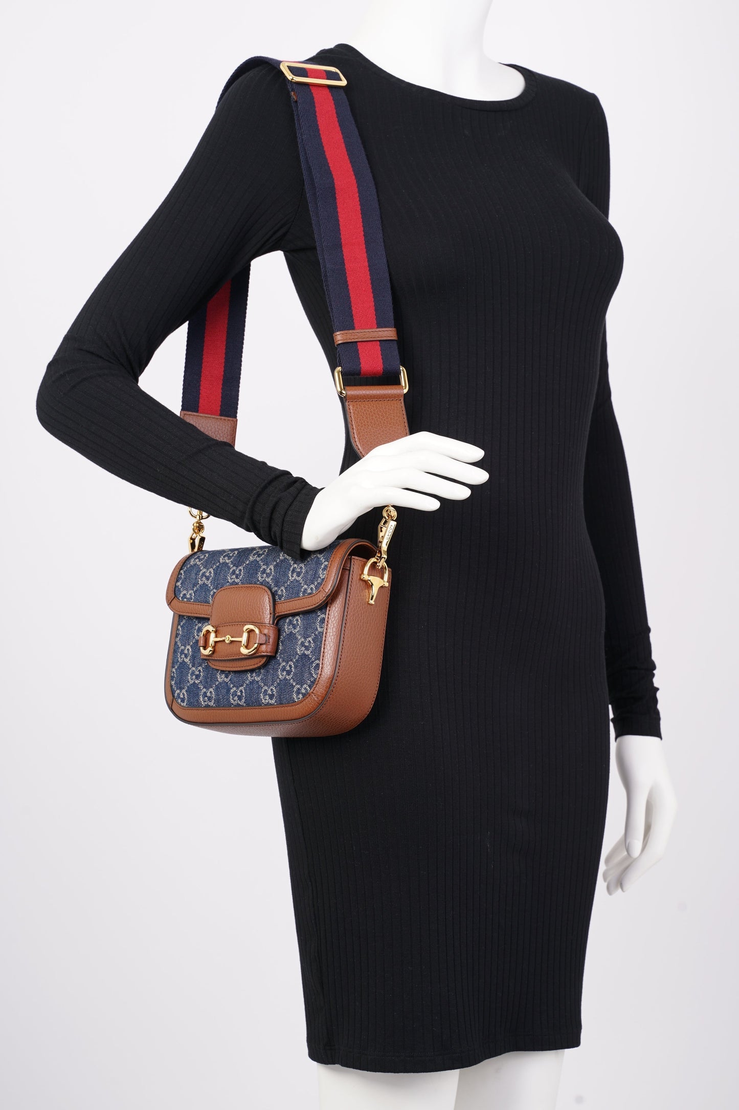 Gucci Web Horsebit 1955 Bag Brown / Denim Canvas / Leather