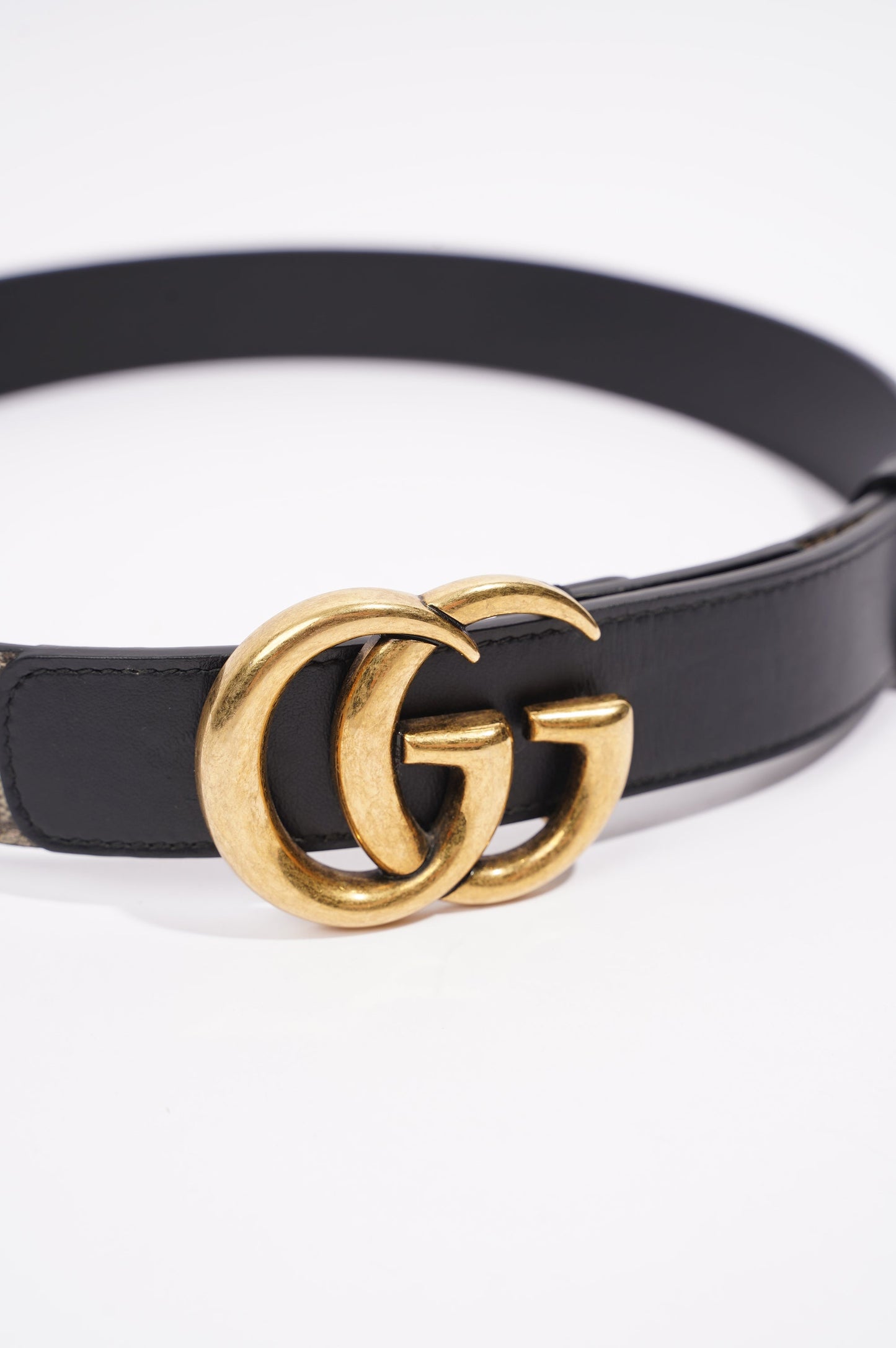 Gucci Womens GG with Double G Belt Black / Brown Canvas / Leather 75