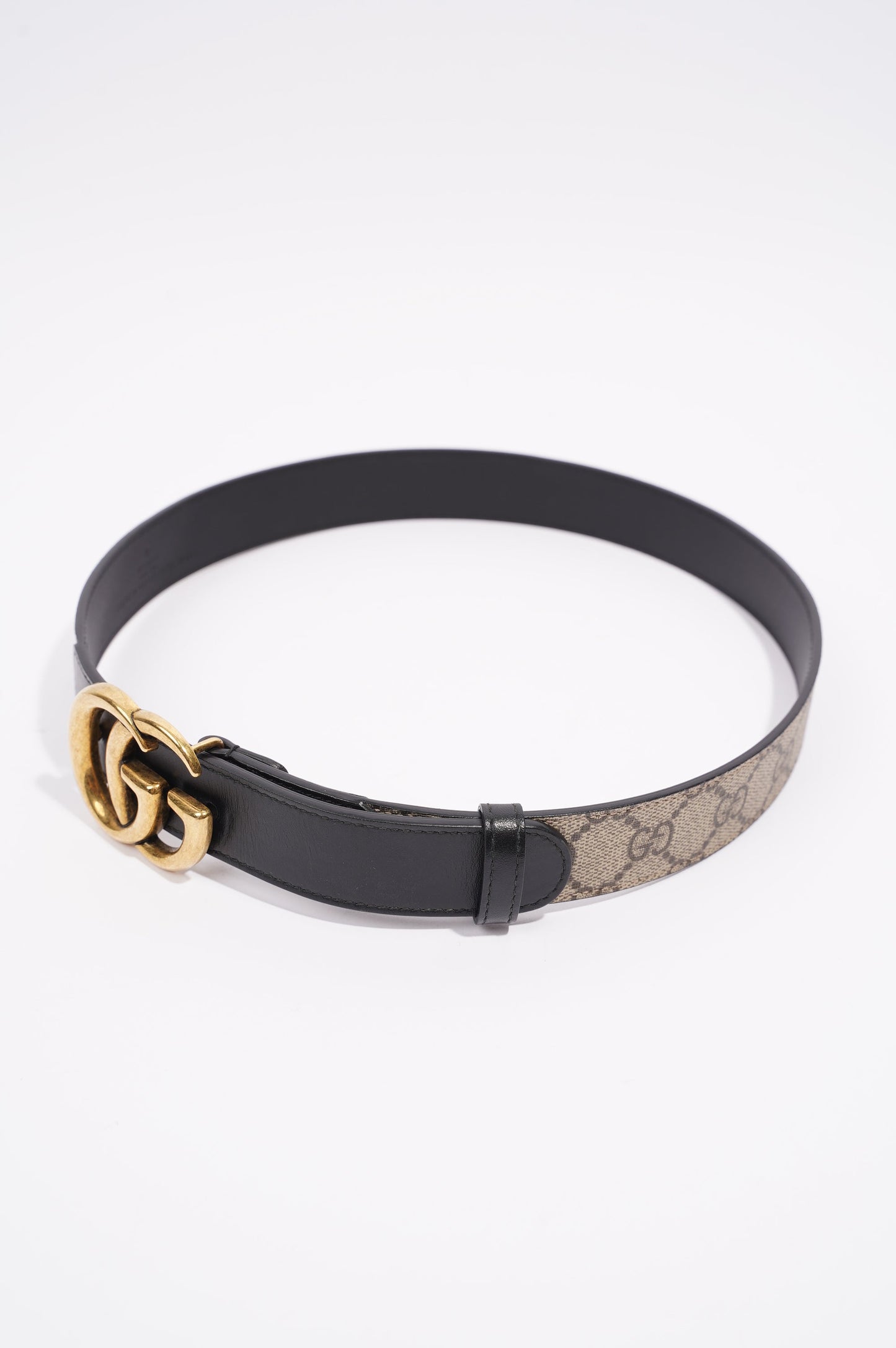 Gucci Womens GG with Double G Belt Black / Brown Canvas / Leather 75