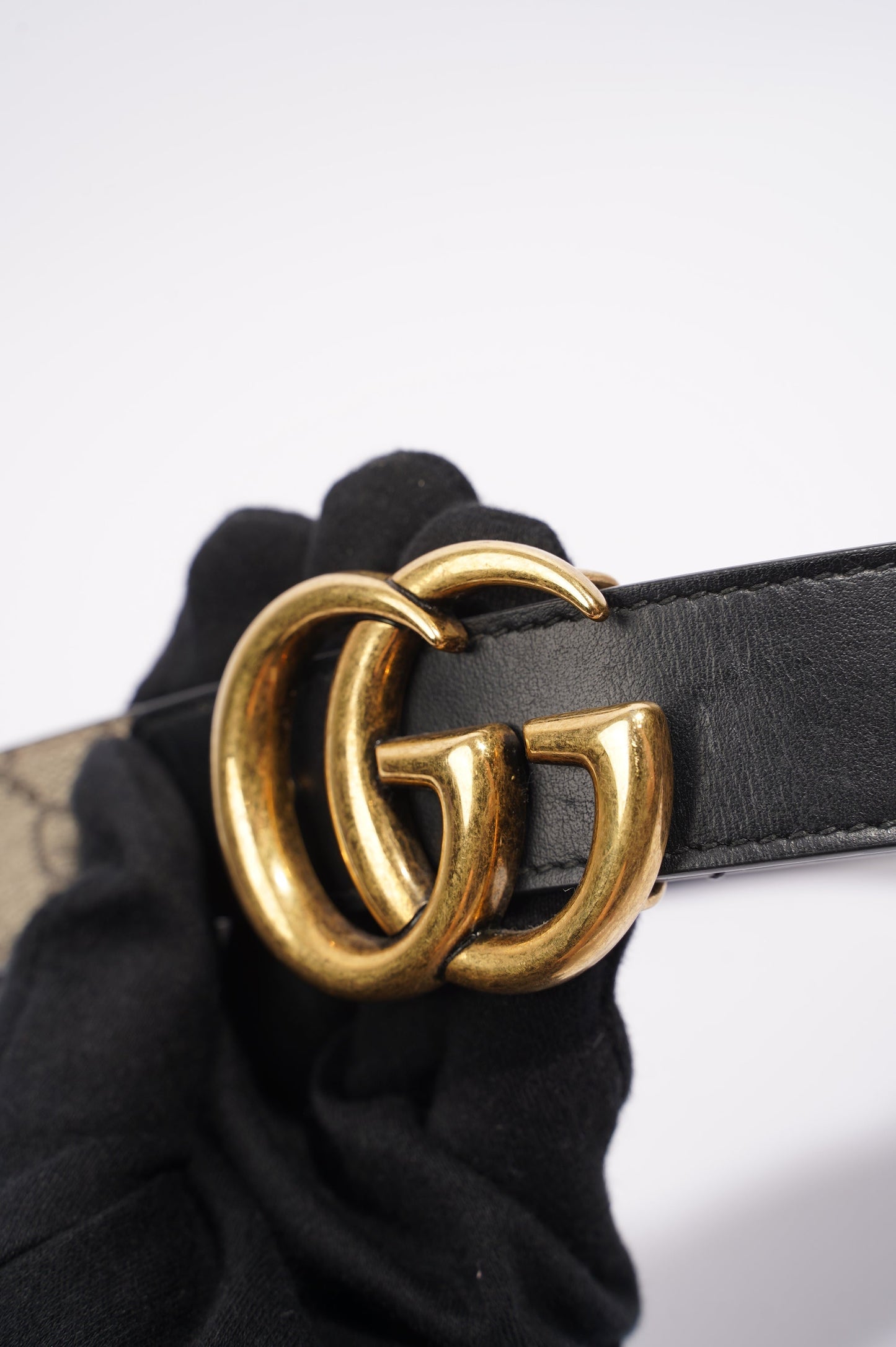 Gucci Womens GG with Double G Belt Black / Brown Canvas / Leather 75