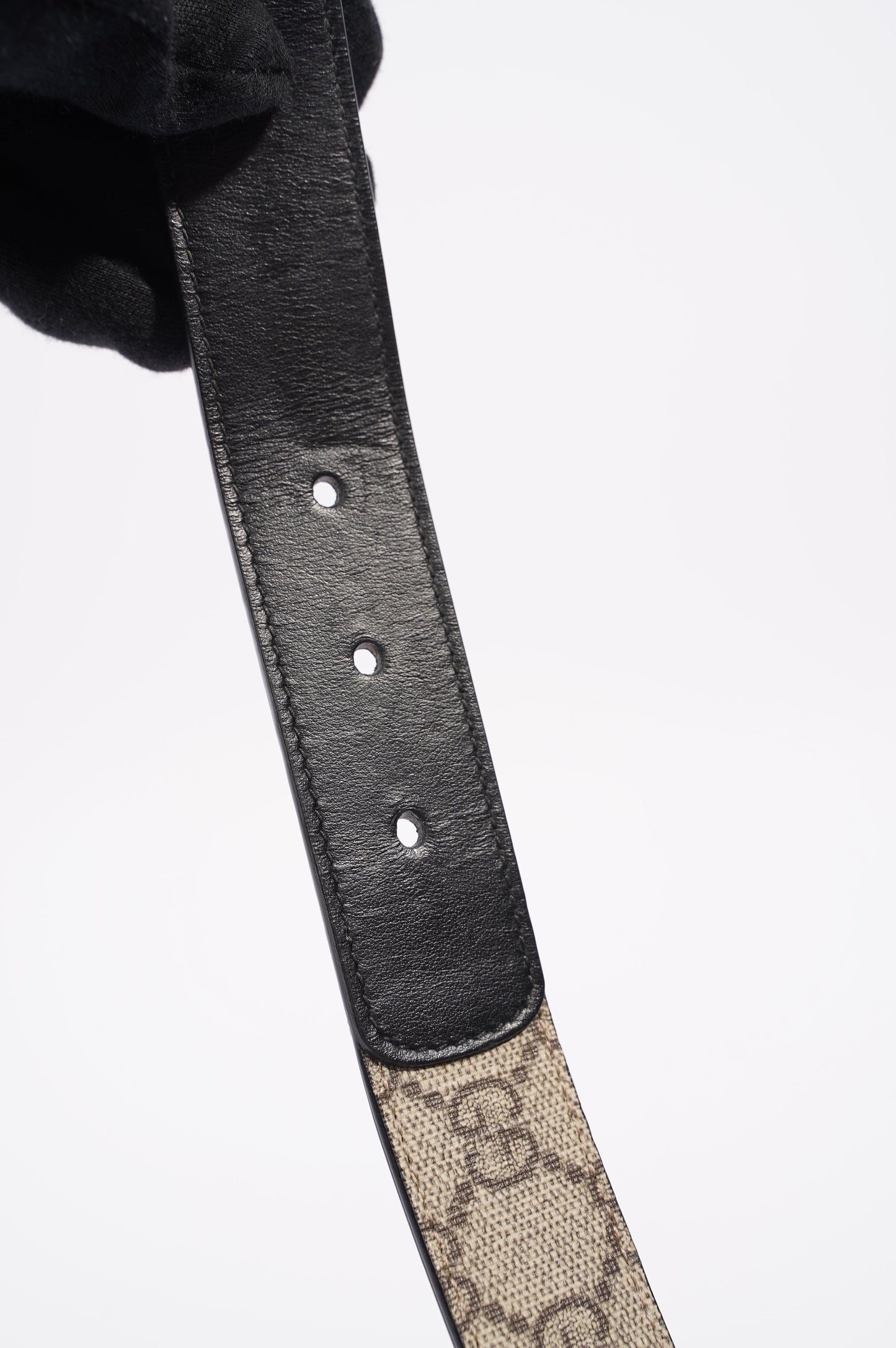 Gucci Womens GG with Double G Belt Black / Brown Canvas / Leather 75