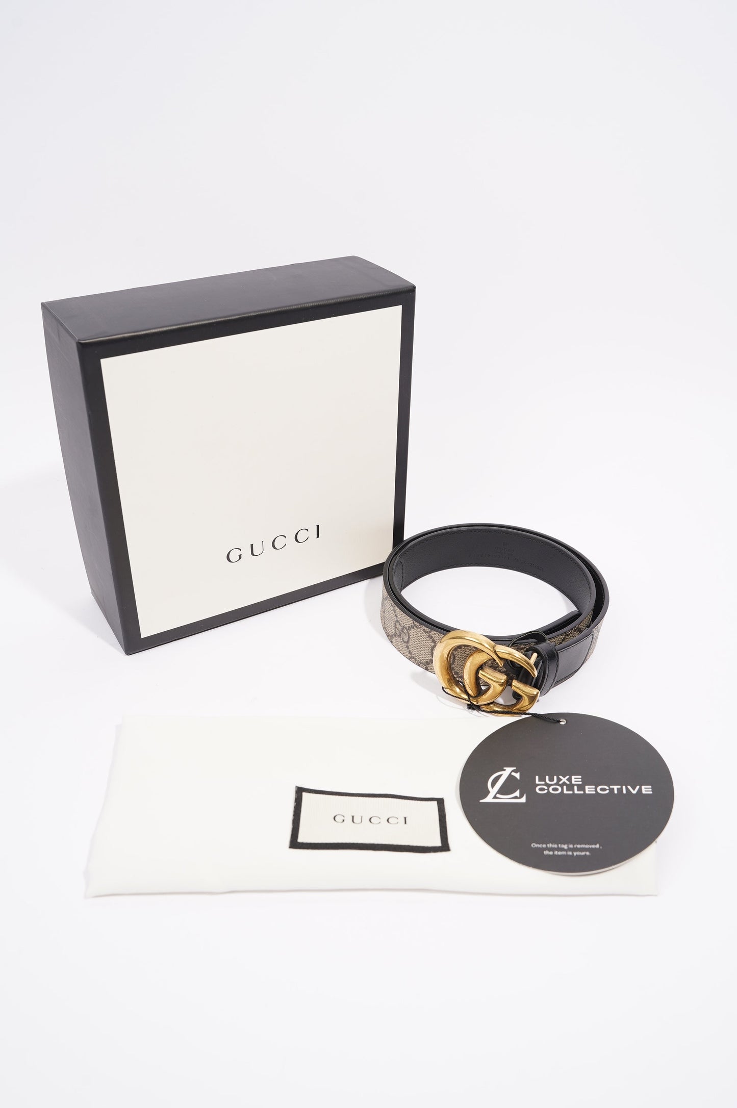 Gucci Womens GG with Double G Belt Black / Brown Canvas / Leather 75
