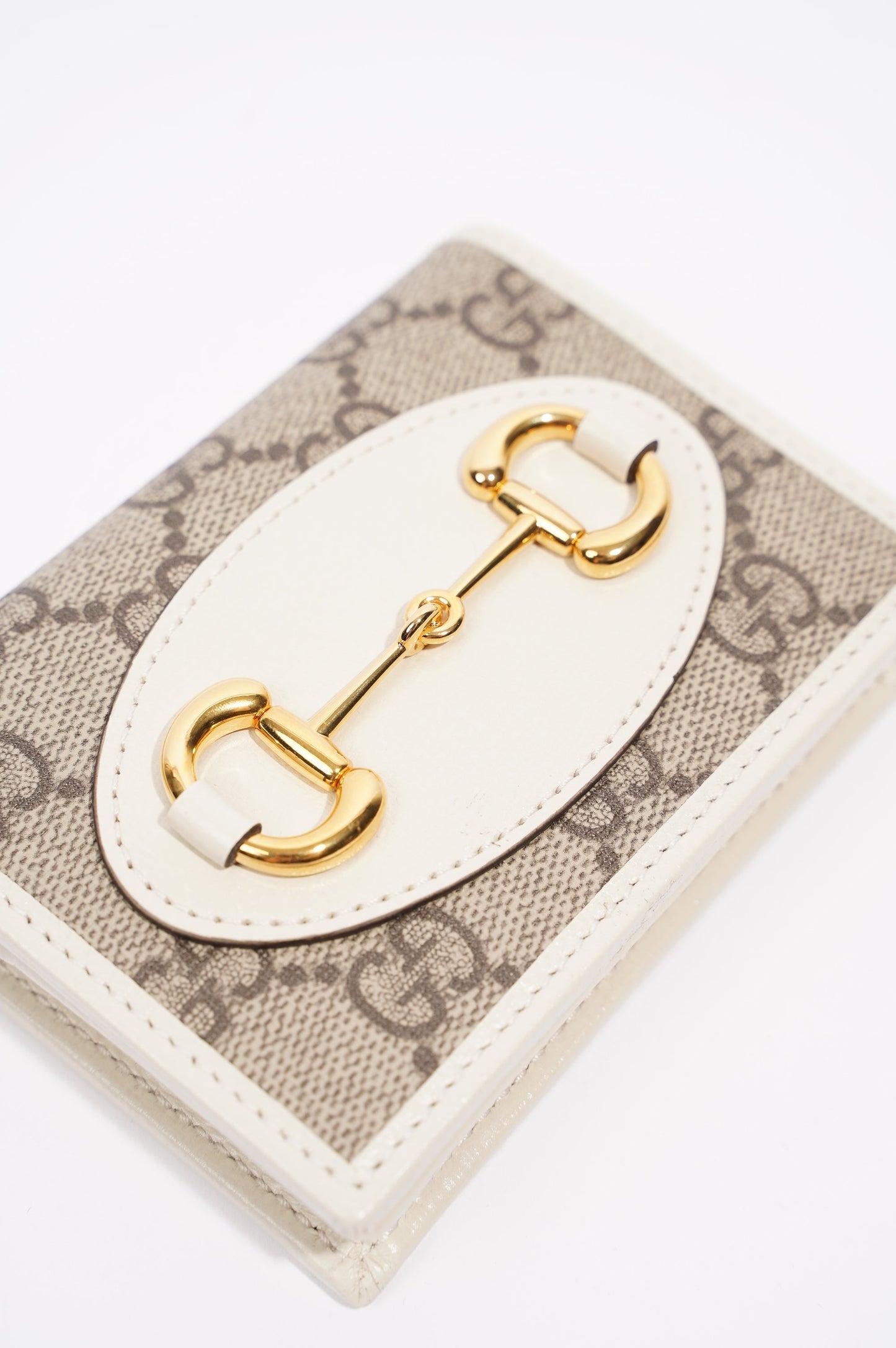 Gucci Womens Horsebit 1955 Wallet Cream / Brown Canvas / Leather Small