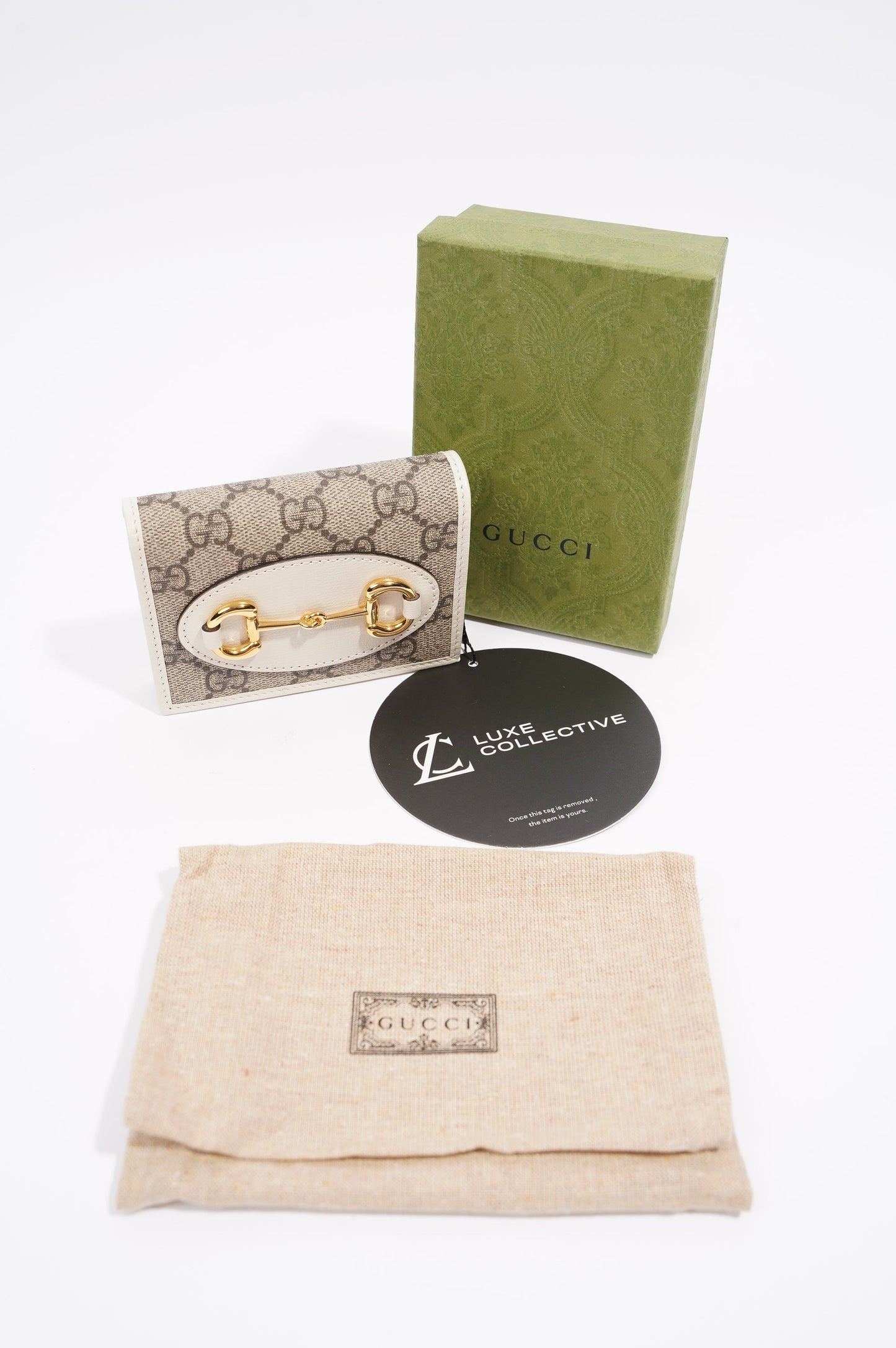 Gucci Womens Horsebit 1955 Wallet Cream / Brown Canvas / Leather Small
