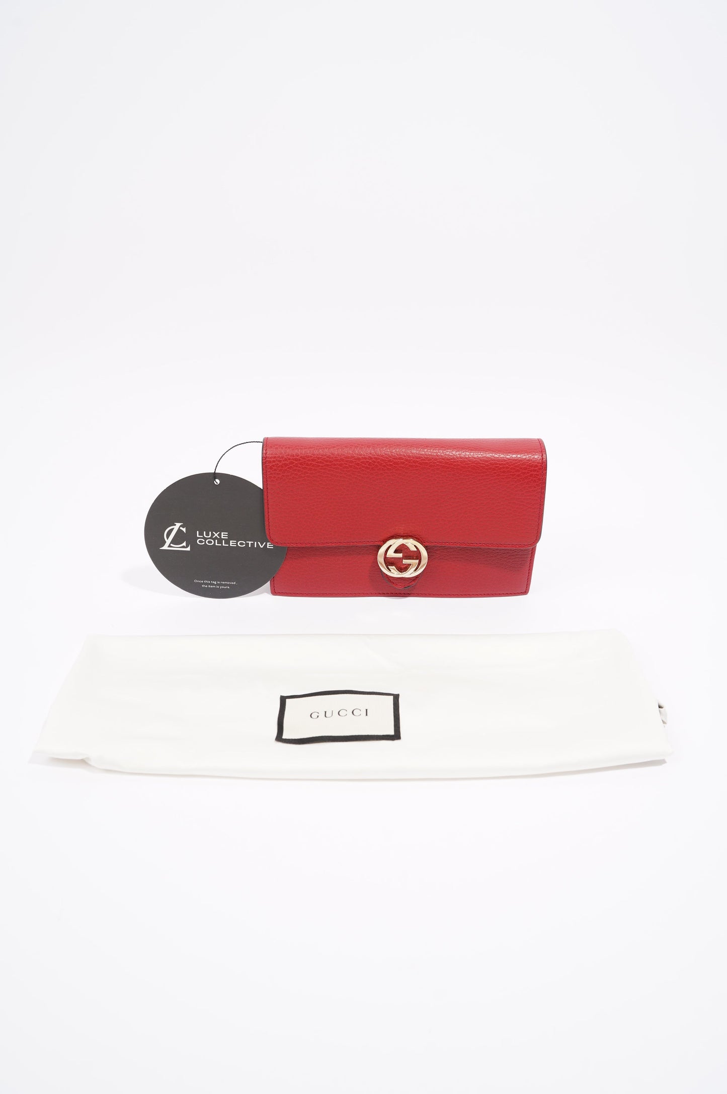 Gucci Womens Interlocking GG Chain Wallet Red