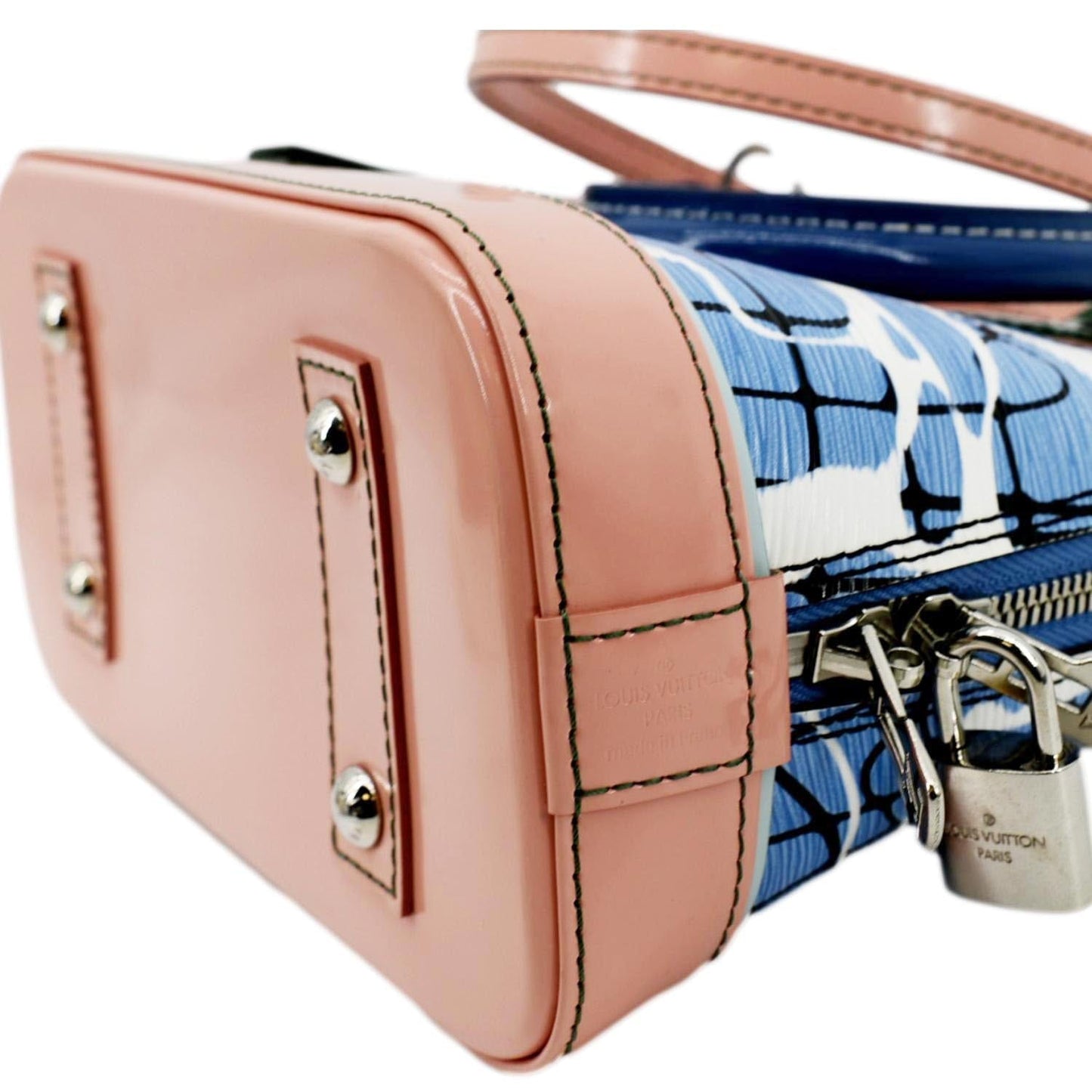 Louis Vuitton Alma BB Aqua Print Epi Leather Satchel Crossbody Bag Blue